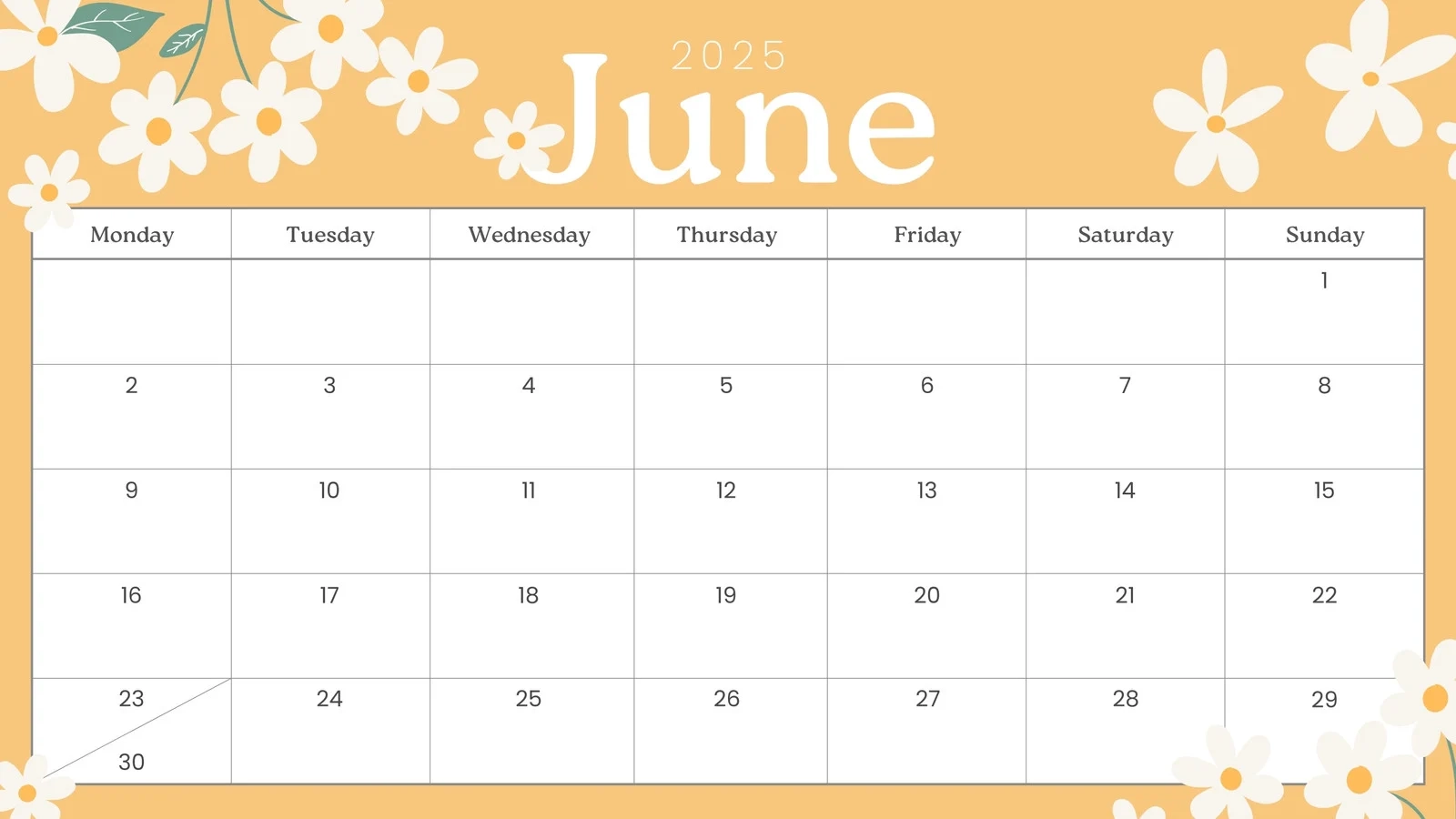 June Blank Calendar 2026 Editable