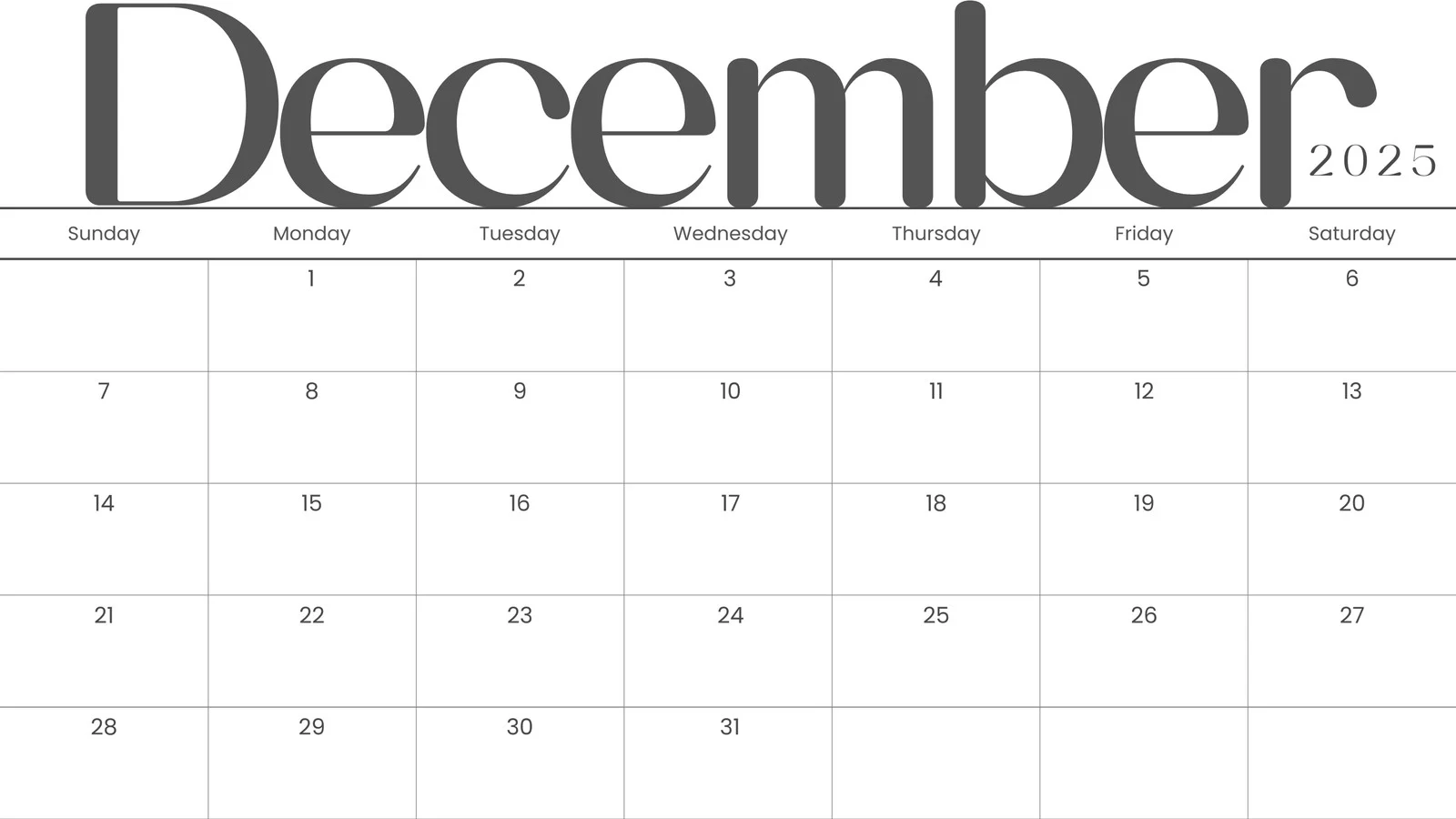 December 2025 Blank Calendar Template