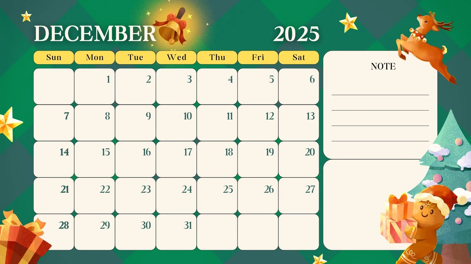 Blank 2025 December Calendar