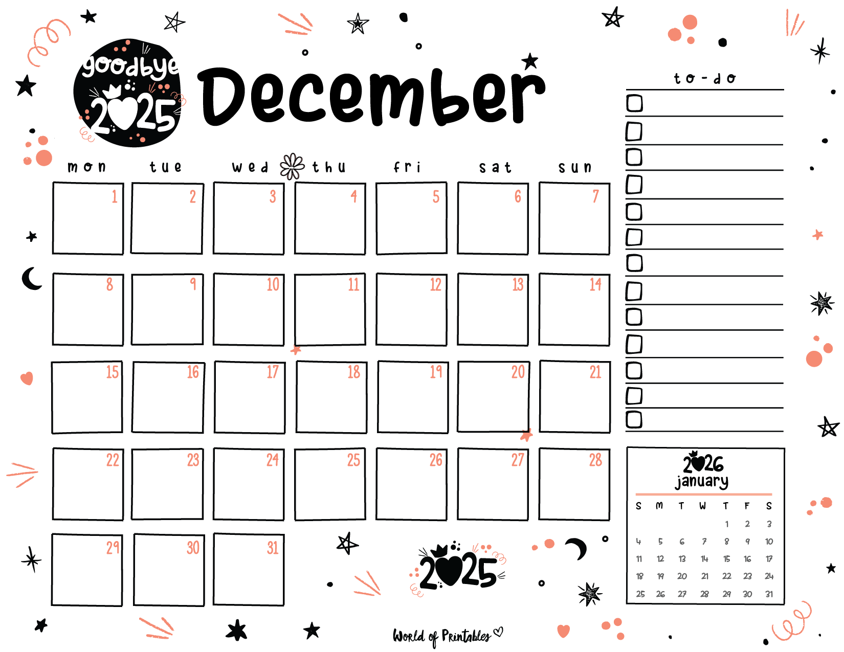 Free Printable December 2025 Planners World Of Printables Free Printable December 2025 Planners World Of Printables