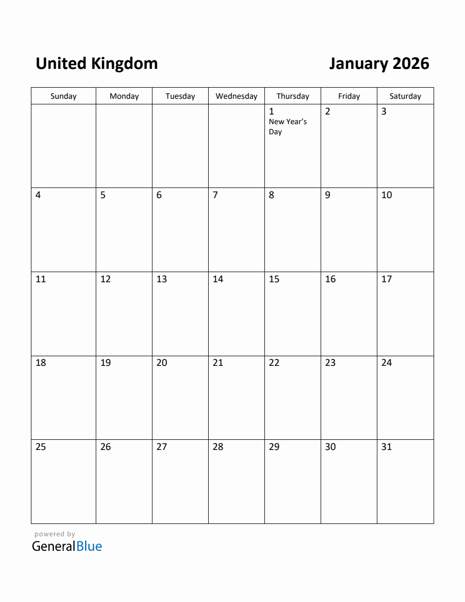 Free Printable January 2026 Calendar For United Kingdom Free Printable January 2026 Calendar For United Kingdom