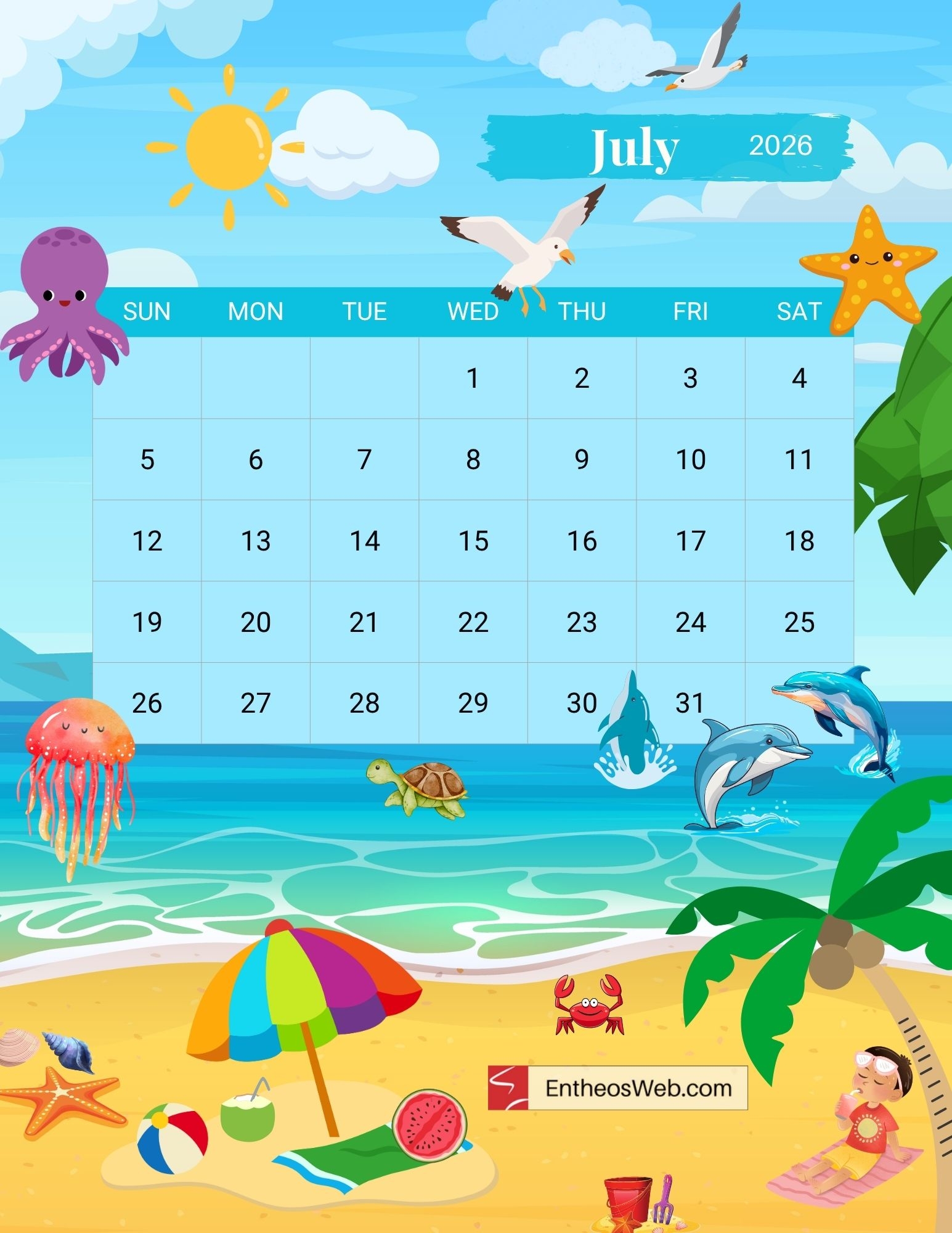 Free Printable July 2026 Calendars EntheosWeb Free Printable July 2026 Calendars EntheosWeb