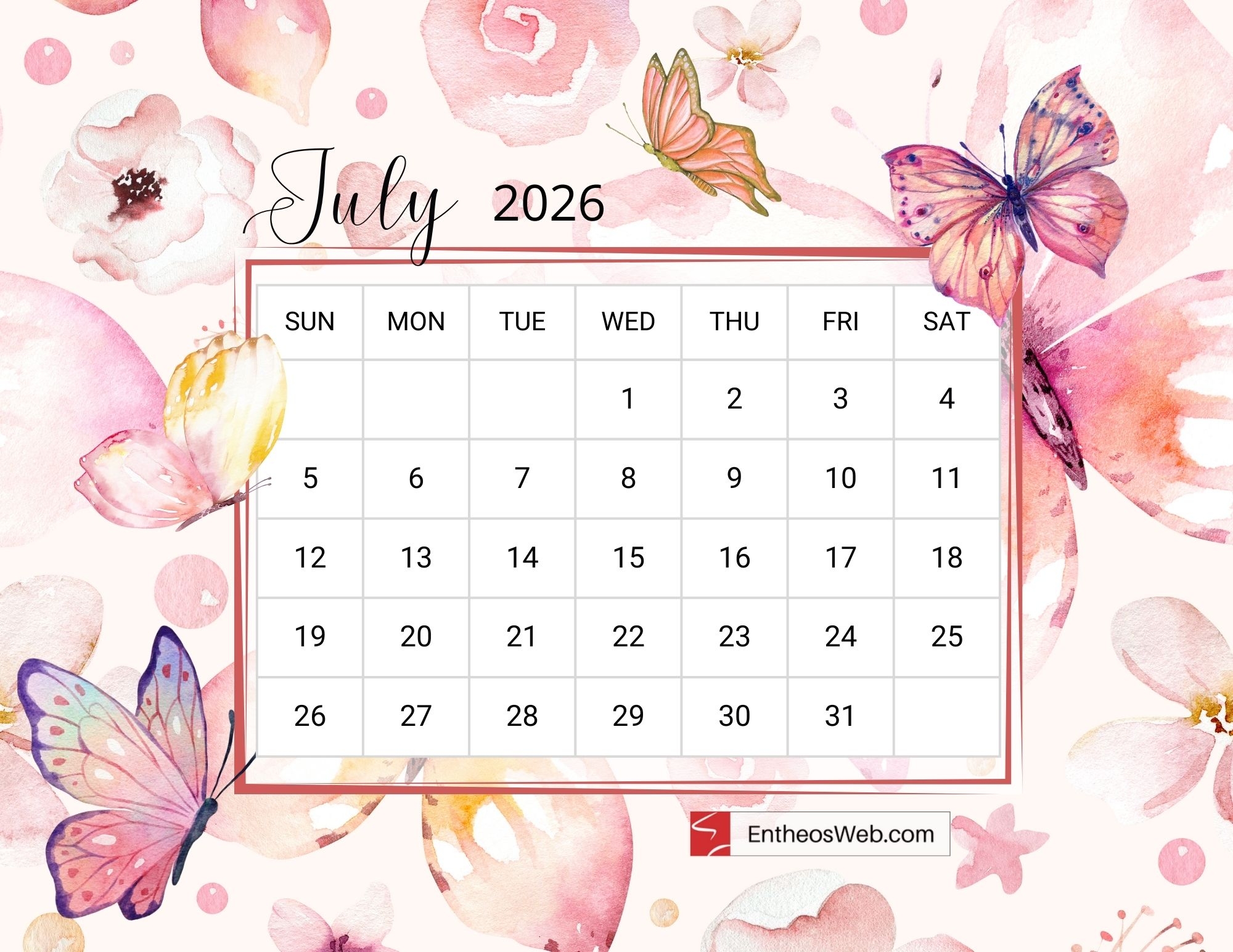 Free Printable July 2026 Calendars EntheosWeb Free Printable July 2026 Calendars EntheosWeb