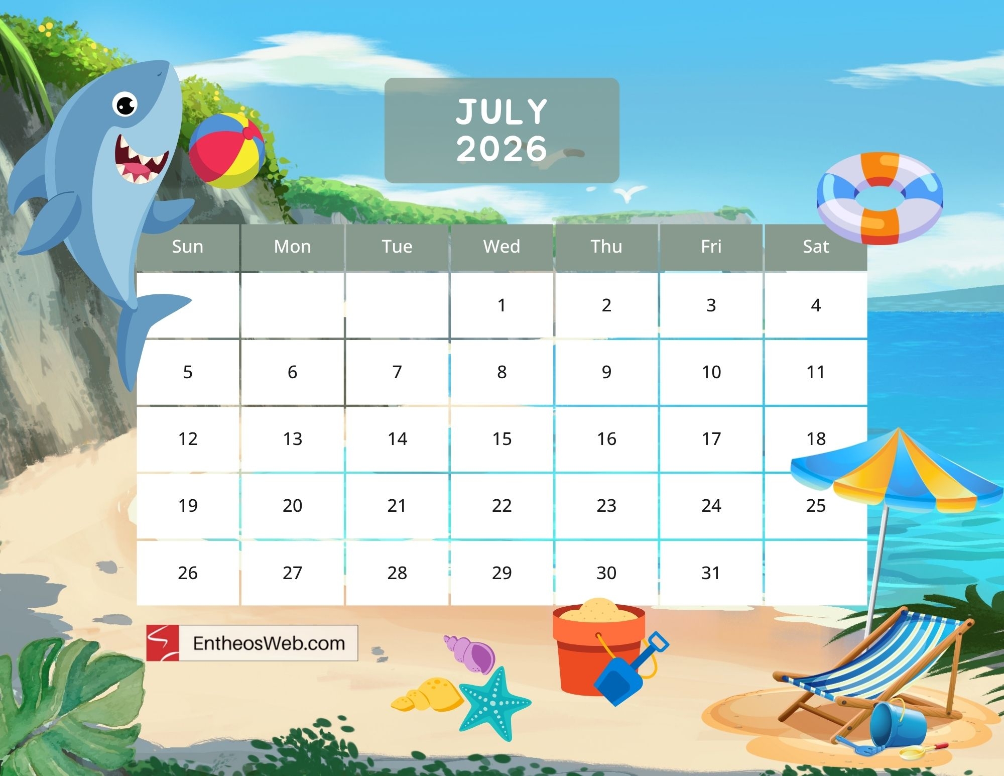 Free Printable July 2026 Calendars EntheosWeb Free Printable July 2026 Calendars EntheosWeb