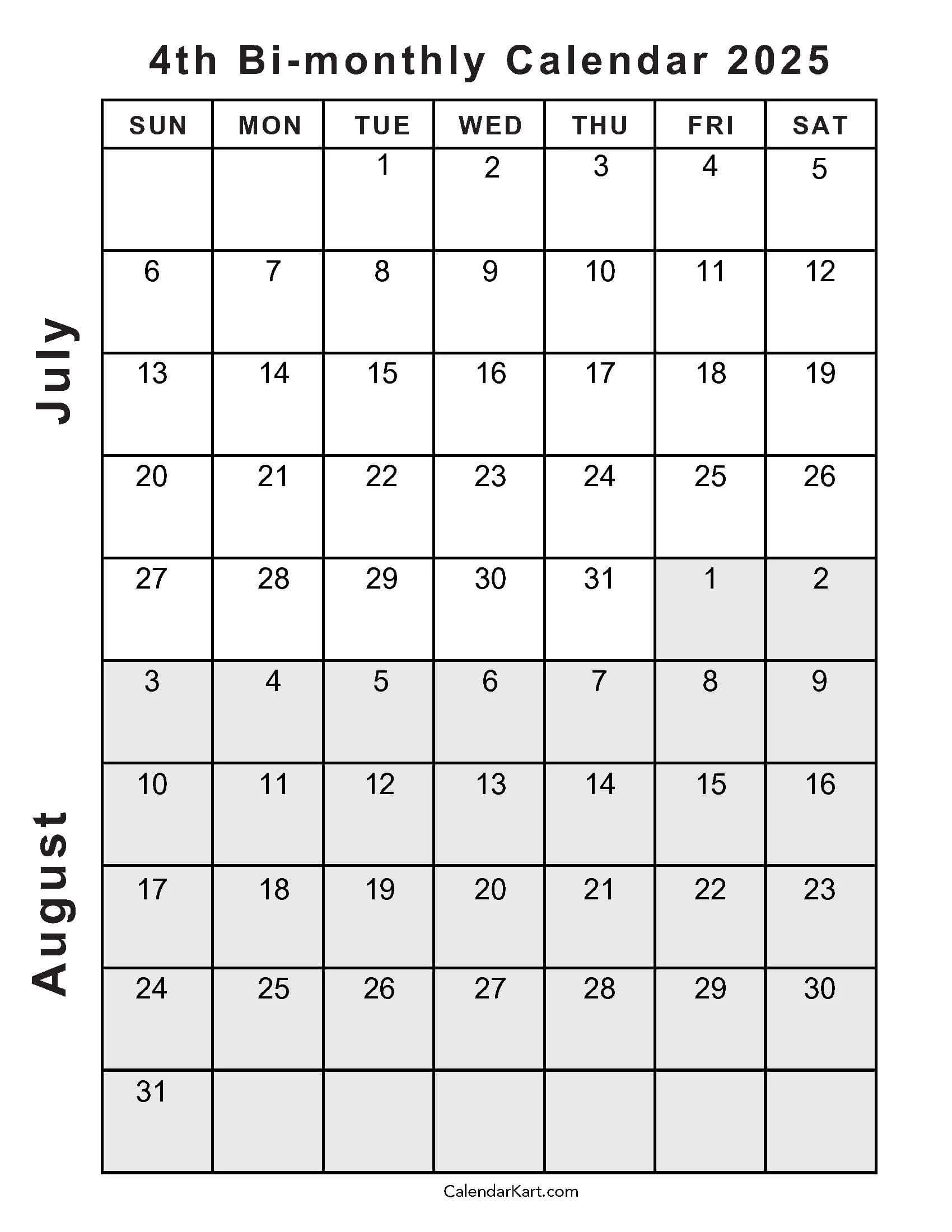 Free Printable July August 2025 Calendar Calendarkart