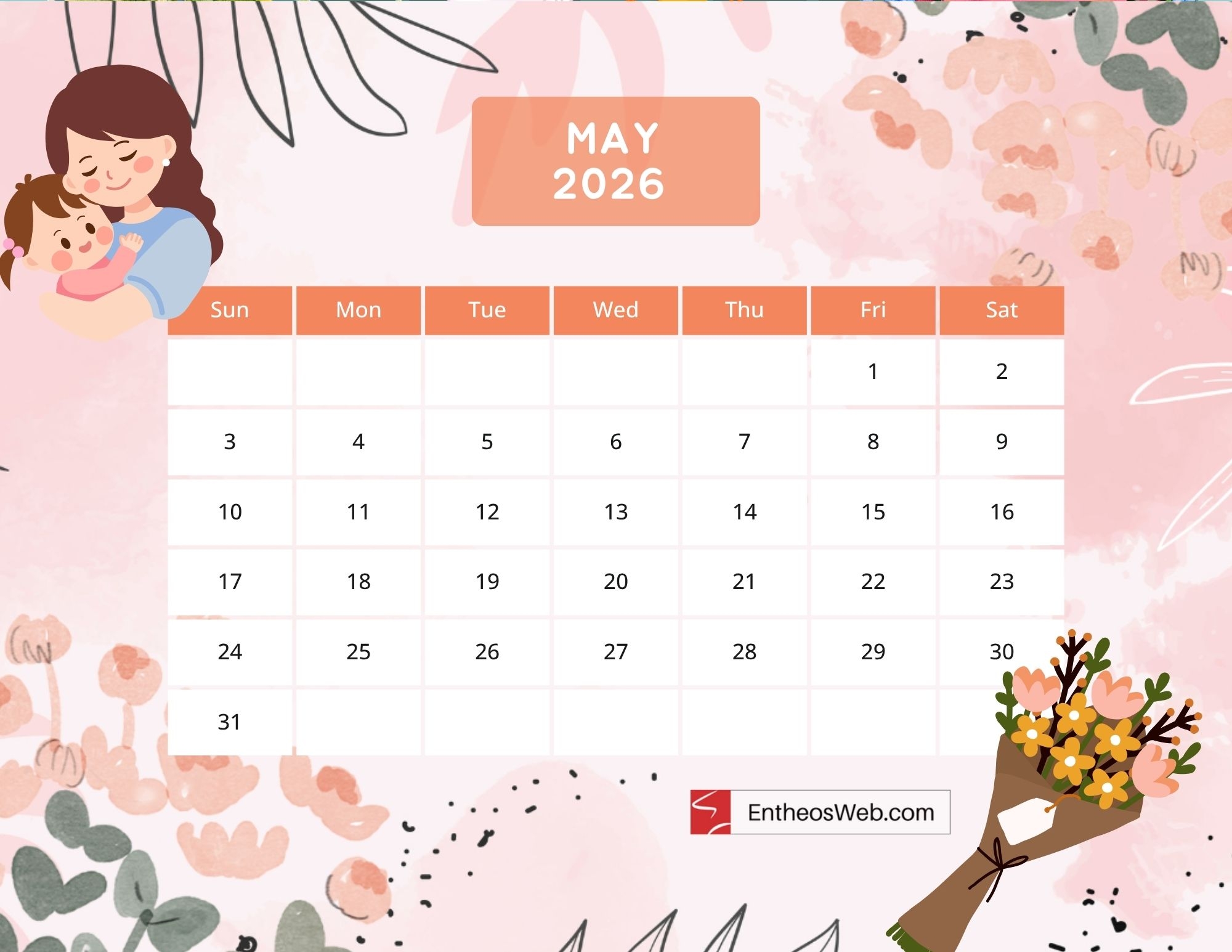 Free Printable May 2026 Calendars EntheosWeb Free Printable May 2026 Calendars EntheosWeb