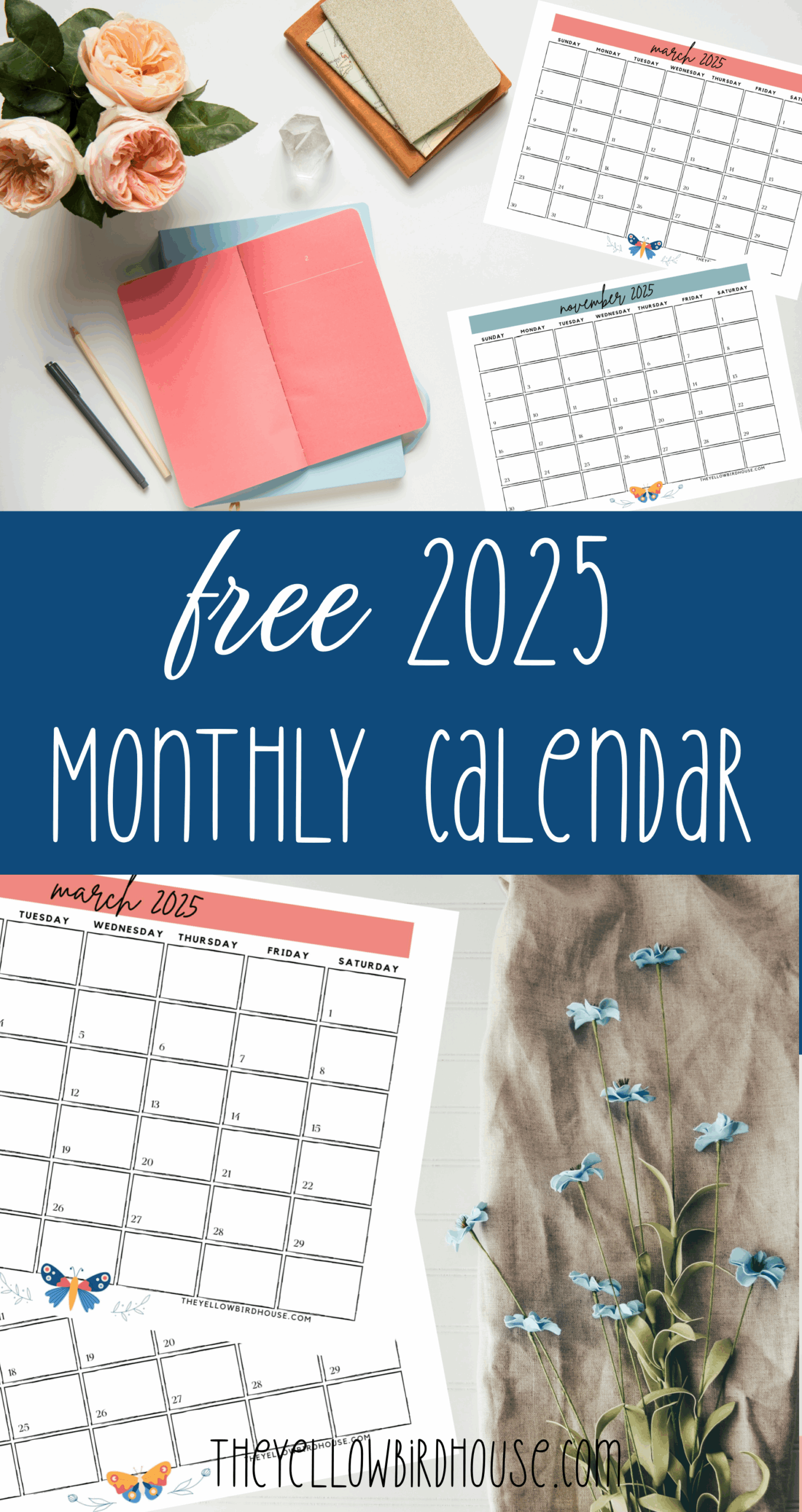 Free Printable Monthly Calendar For 2025 The Yellow Birdhouse Free Printable Monthly Calendar For 2025 The Yellow Birdhouse