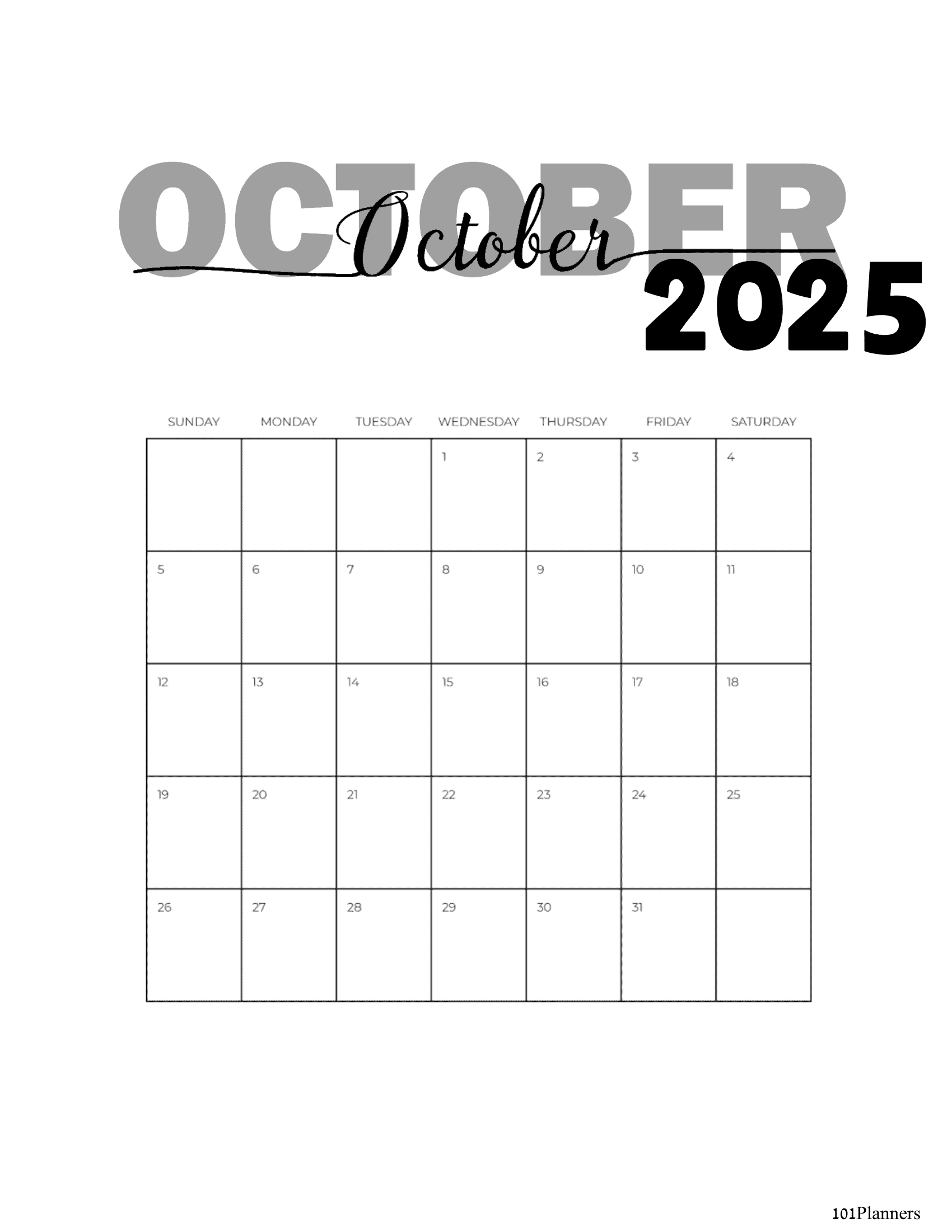Blank October Calendar 2025