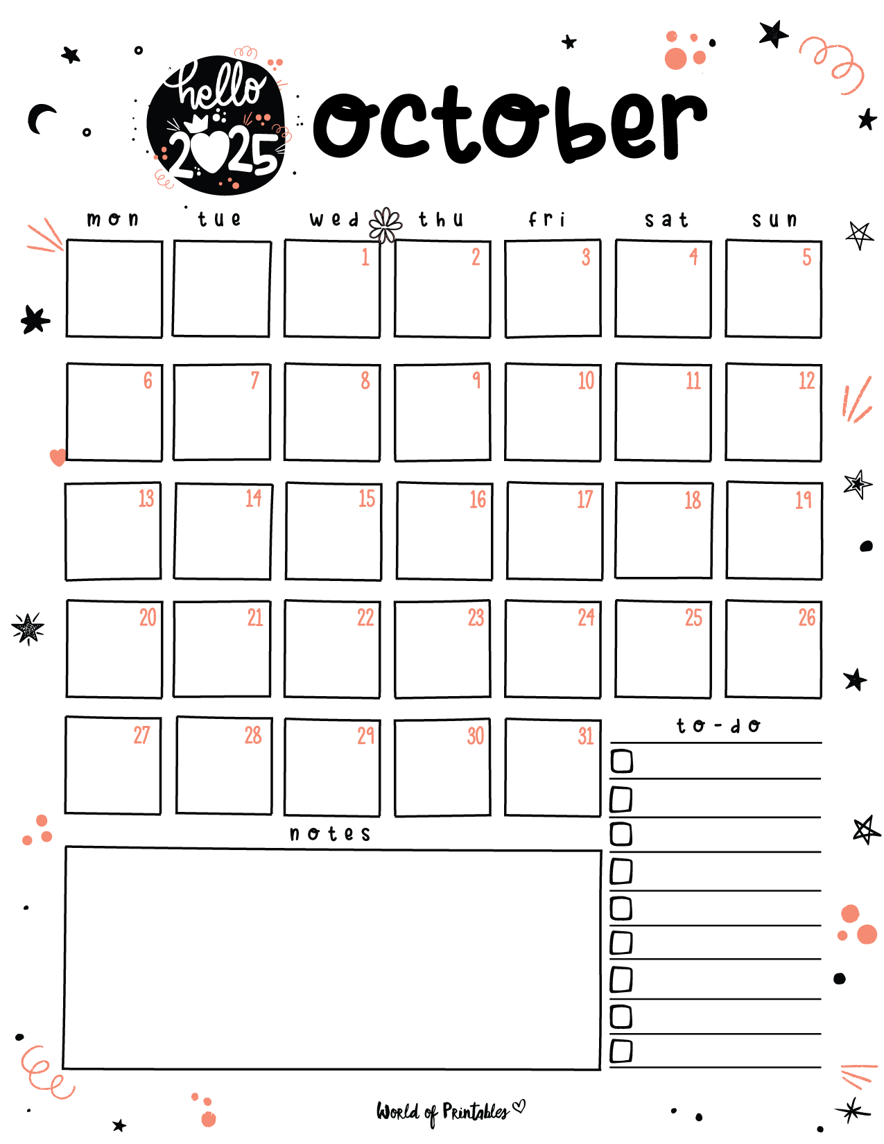 Blank Calendar 2025 October