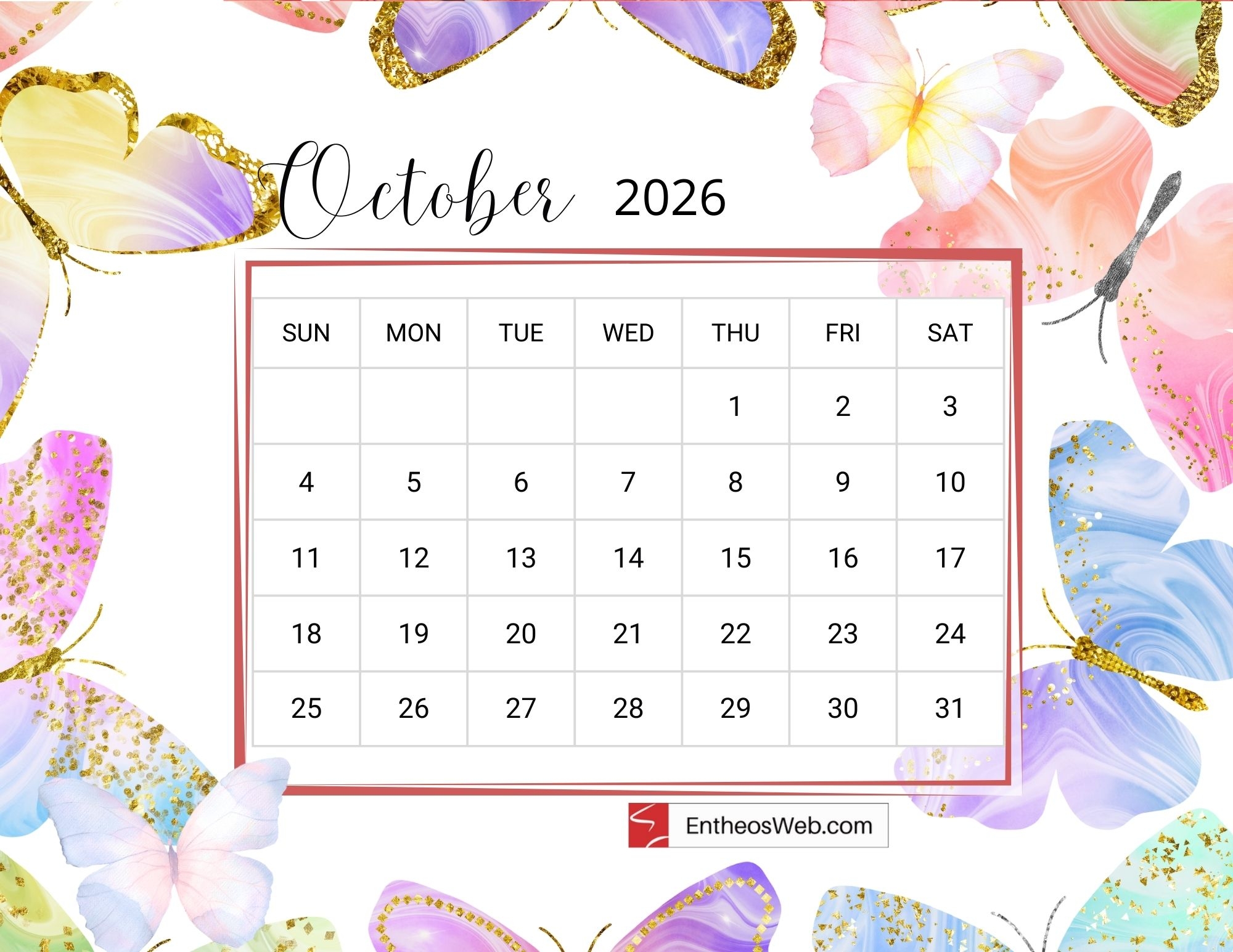Blank October Calendar 2026