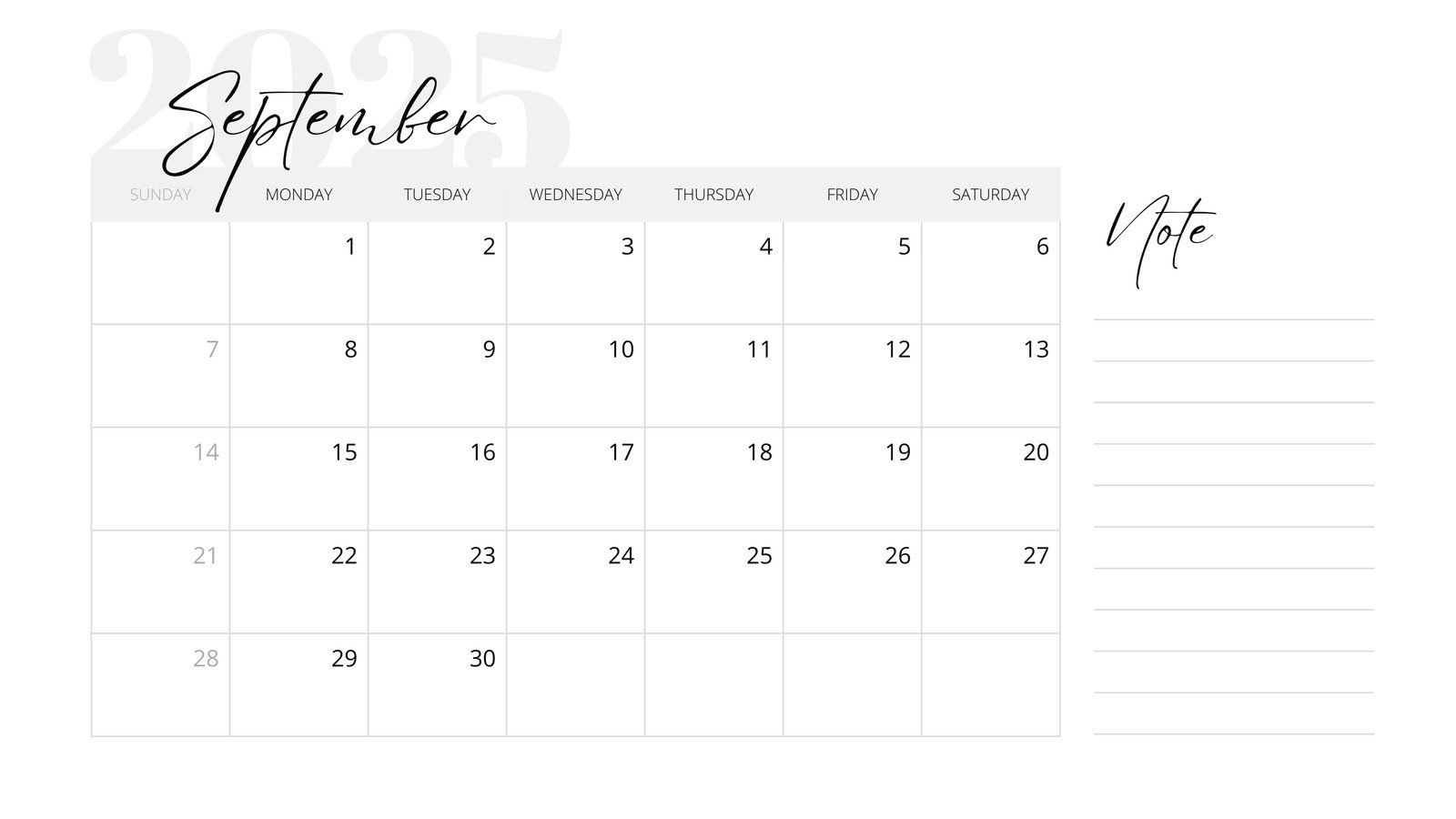 Printable Sept Calendar 2026 Blank