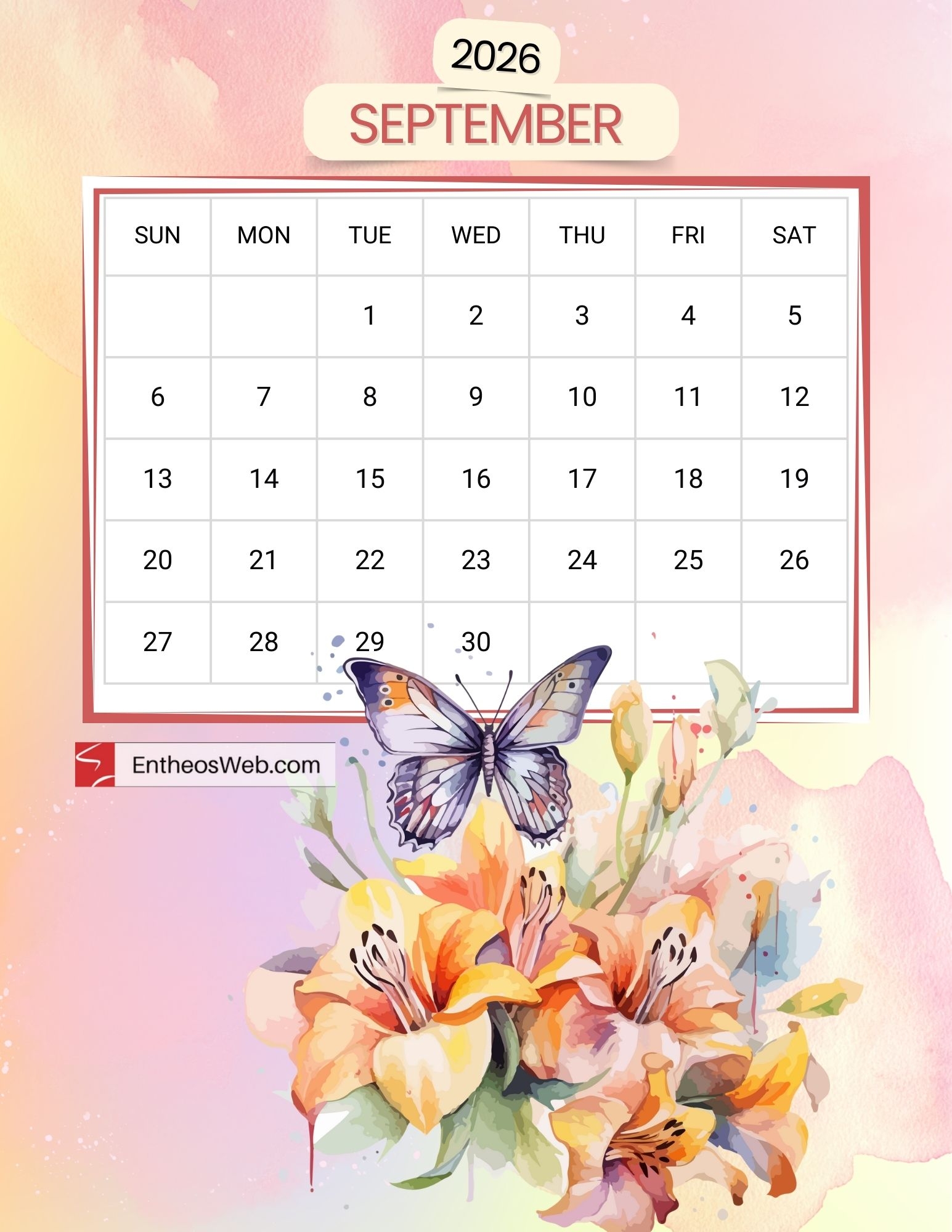 Blank September 2026 Calendar Pdf Blank September 2026 Calendar Pdf