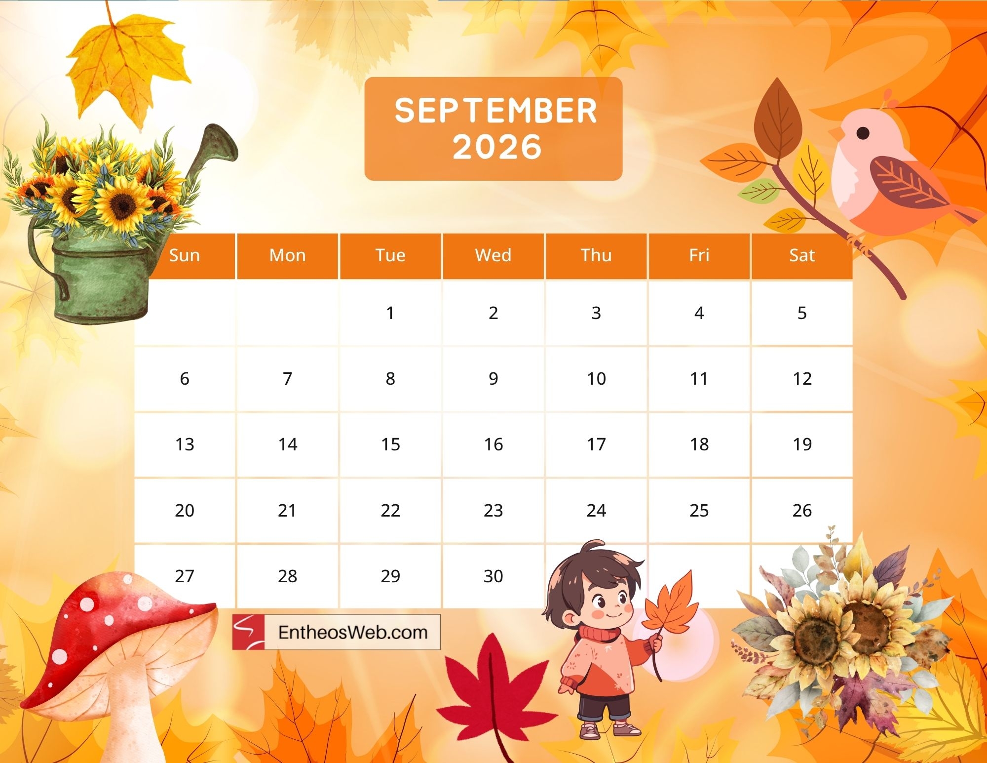 Free Printable September 2026 Calendars EntheosWeb