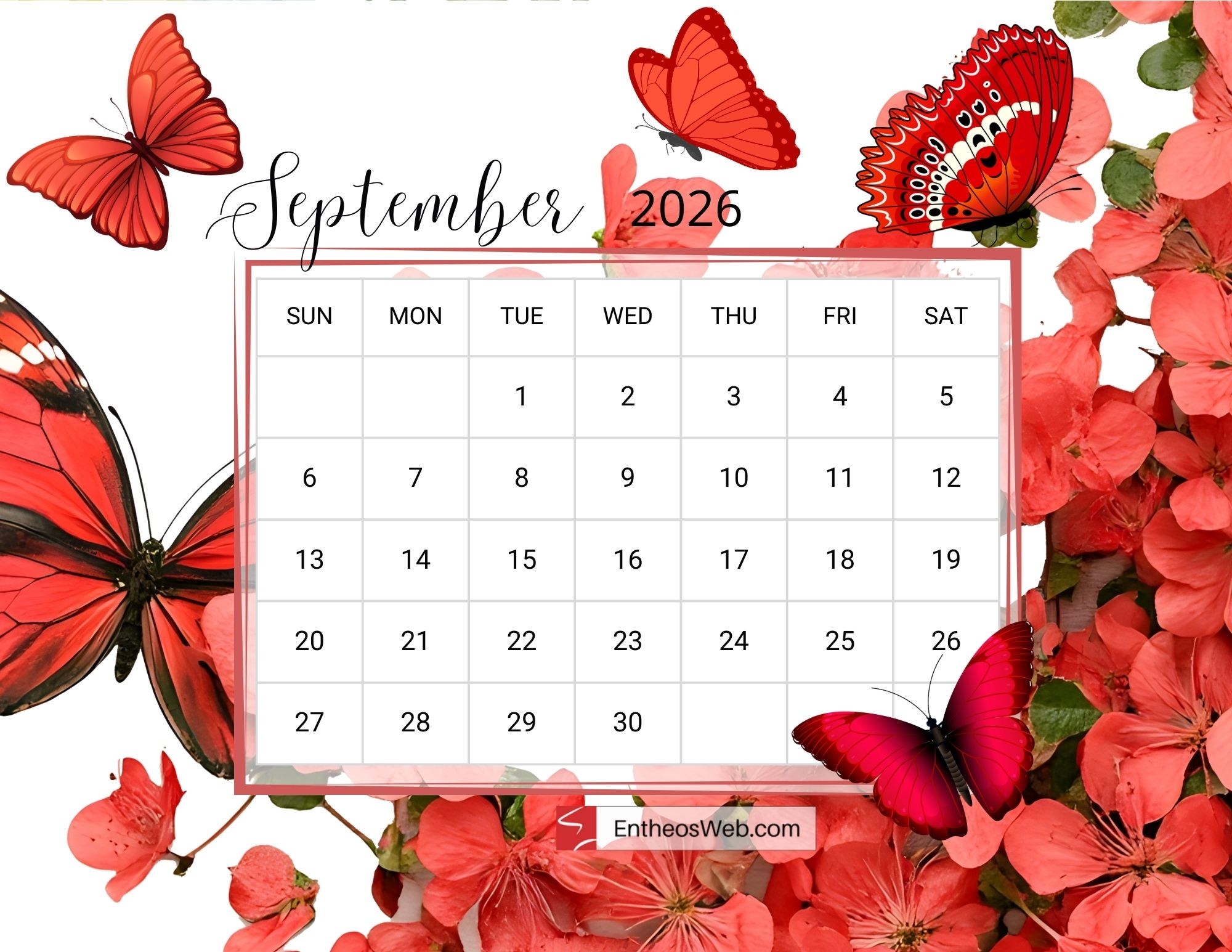 Free Printable September 2026 Calendars EntheosWeb Free Printable September 2026 Calendars EntheosWeb