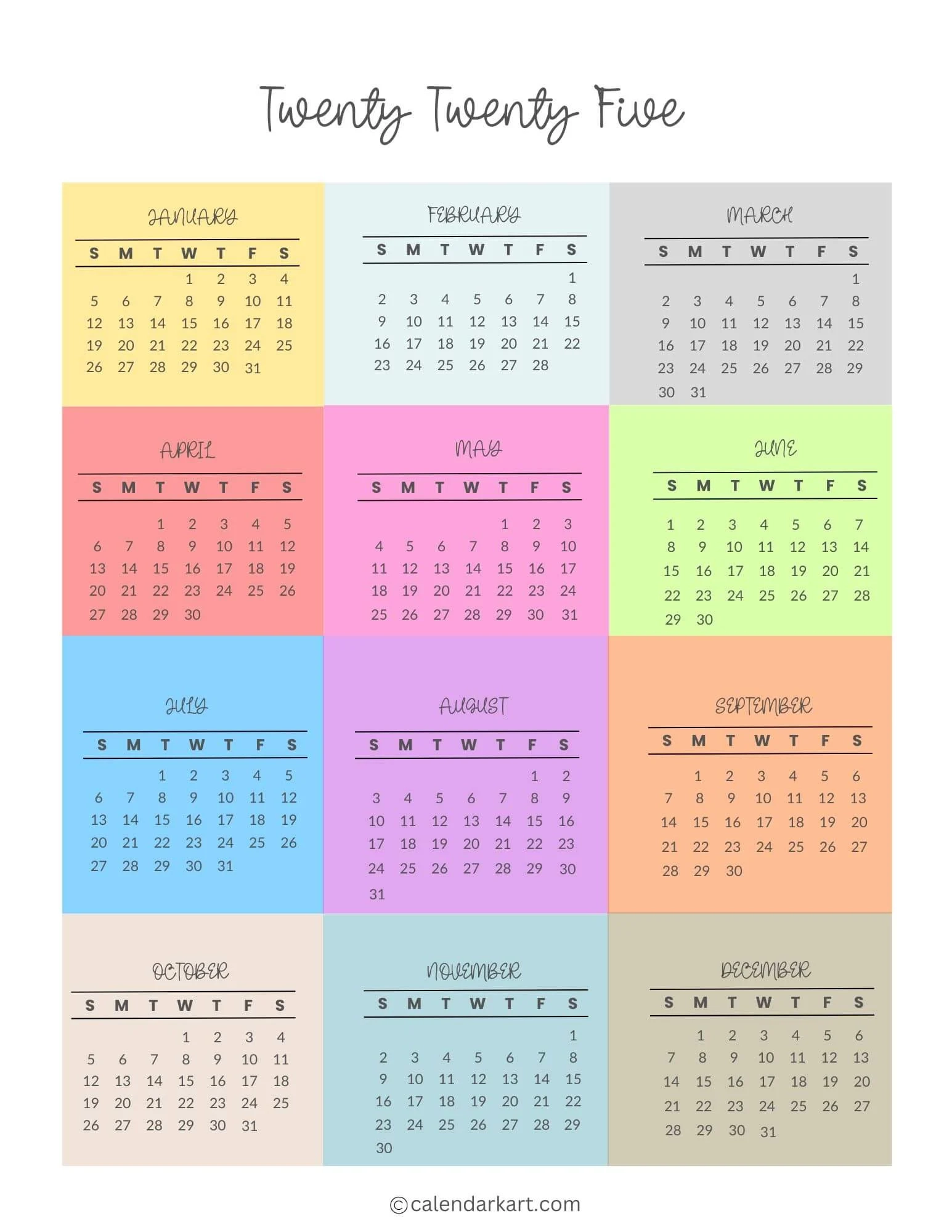 Free Printable Year At A Glance Calendar 2025 CalendarKart