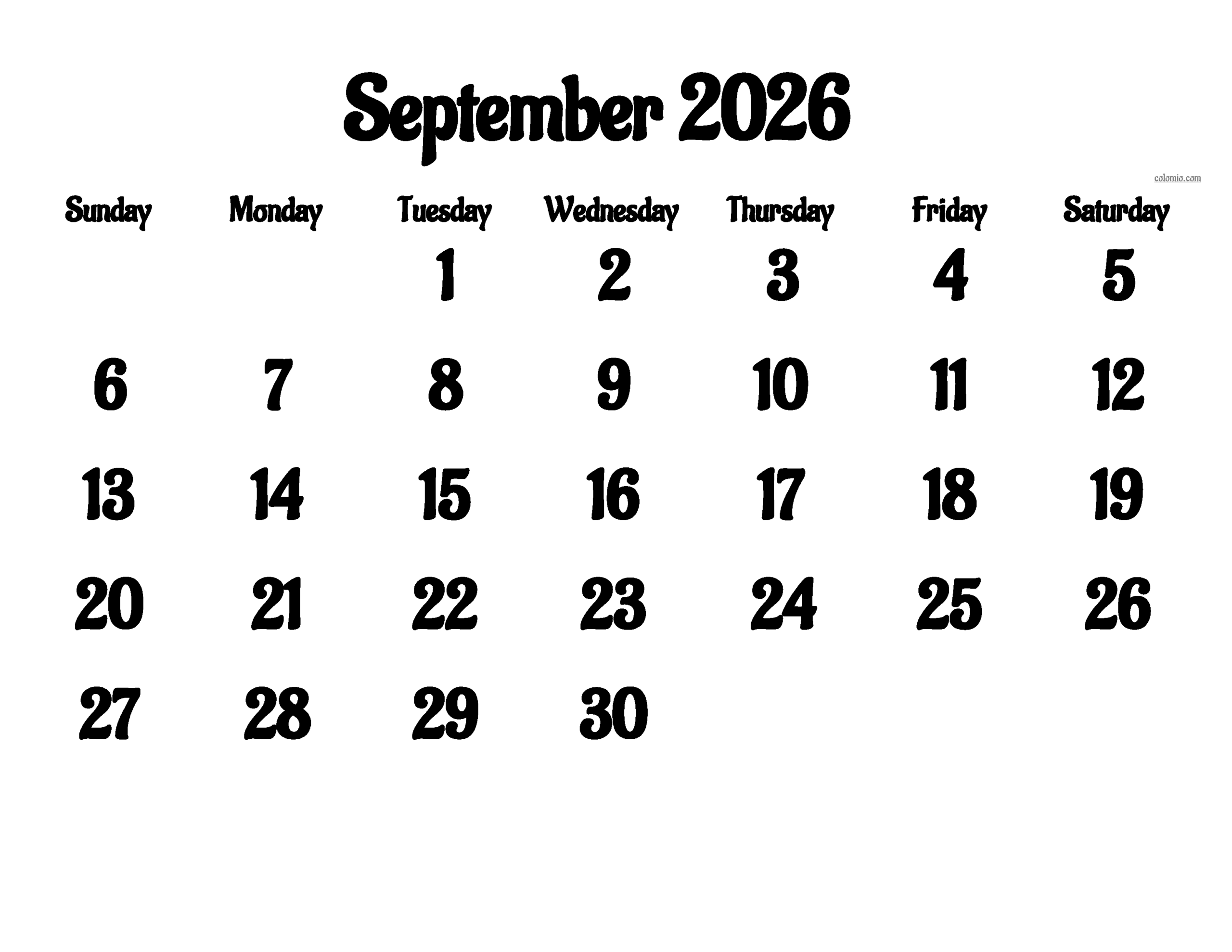 September 2026 Calendar Printable September 2026 Calendar Printable
