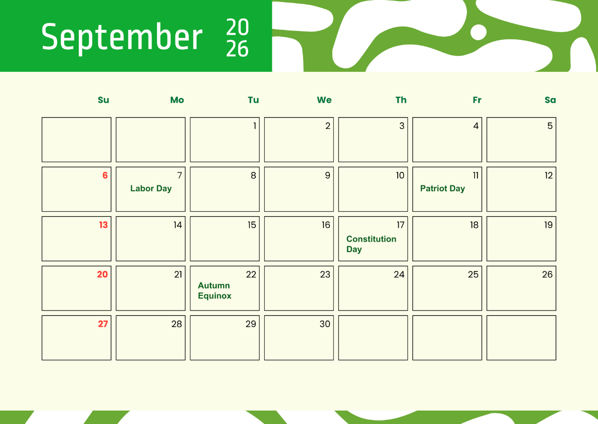 Free September 2026 Calendar With Holidays Template To Edit Online Free September 2026 Calendar With Holidays Template To Edit Online