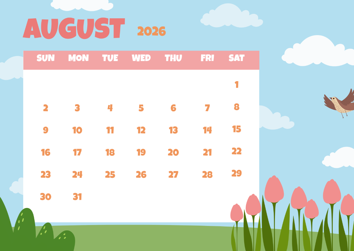 Free Spring Flower August 2026 Calendar Template To Edit Online Free Spring Flower August 2026 Calendar Template To Edit Online