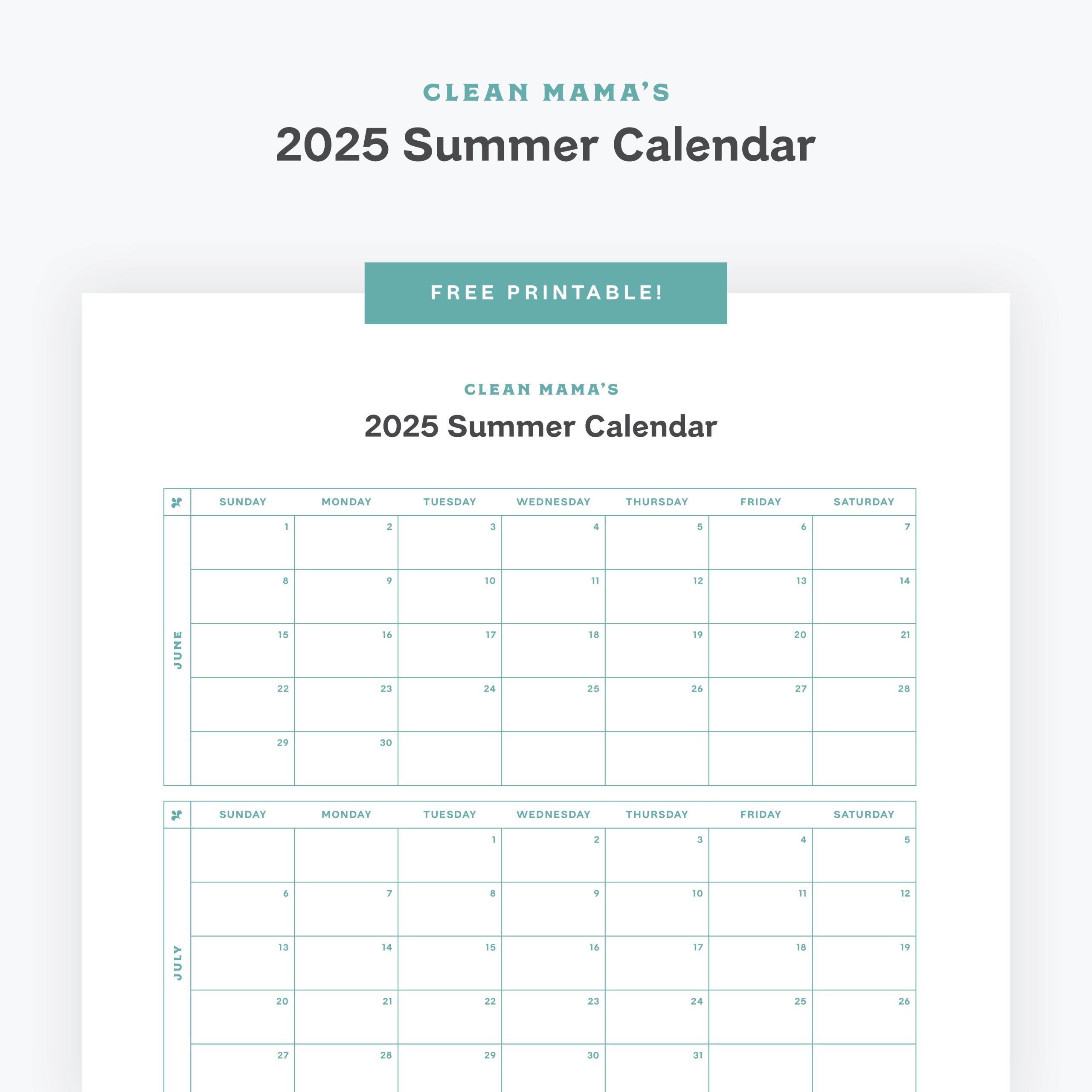 Printable Blank Summer Calendar 2025