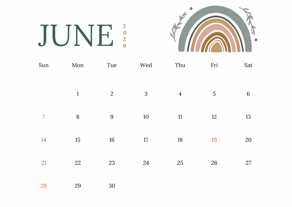 Free Printable Blank June 2026 Calendar Free Printable Blank June 2026 Calendar