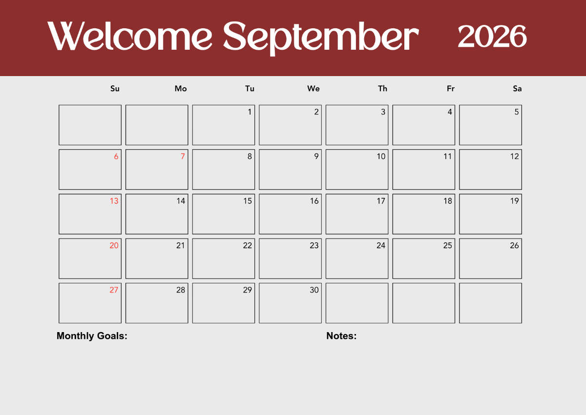 Free Welcome September 2026 Calendar Template To Edit Online Free Welcome September 2026 Calendar Template To Edit Online