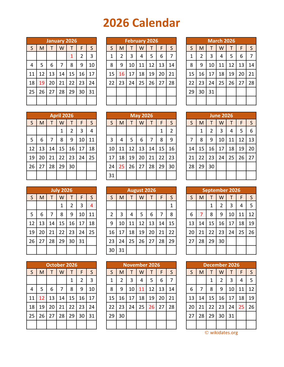 Calendar 2026 Calendar Printable