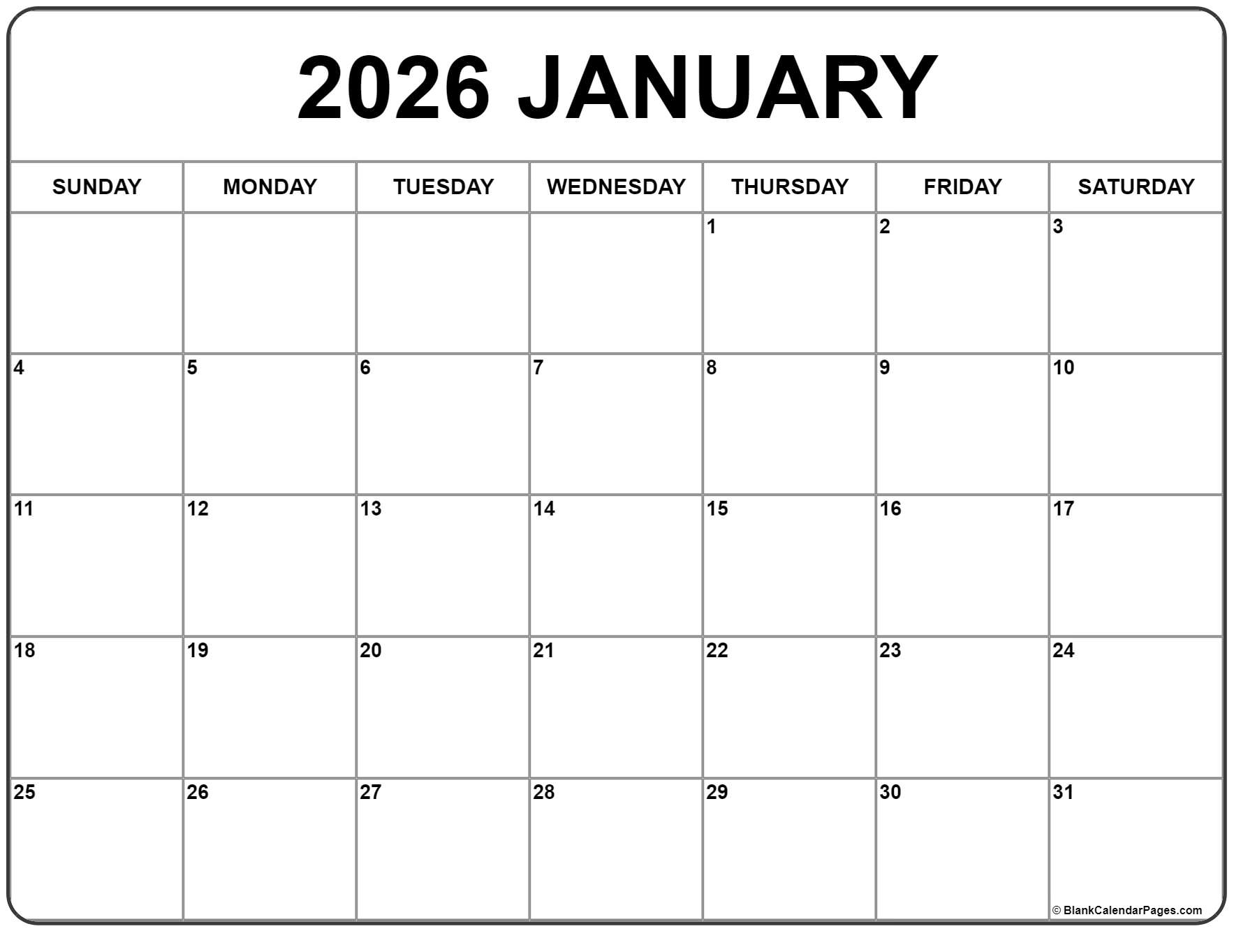 January 2026 Calendar Free Printable Calendars January 2026 Calendar Free Printable Calendars