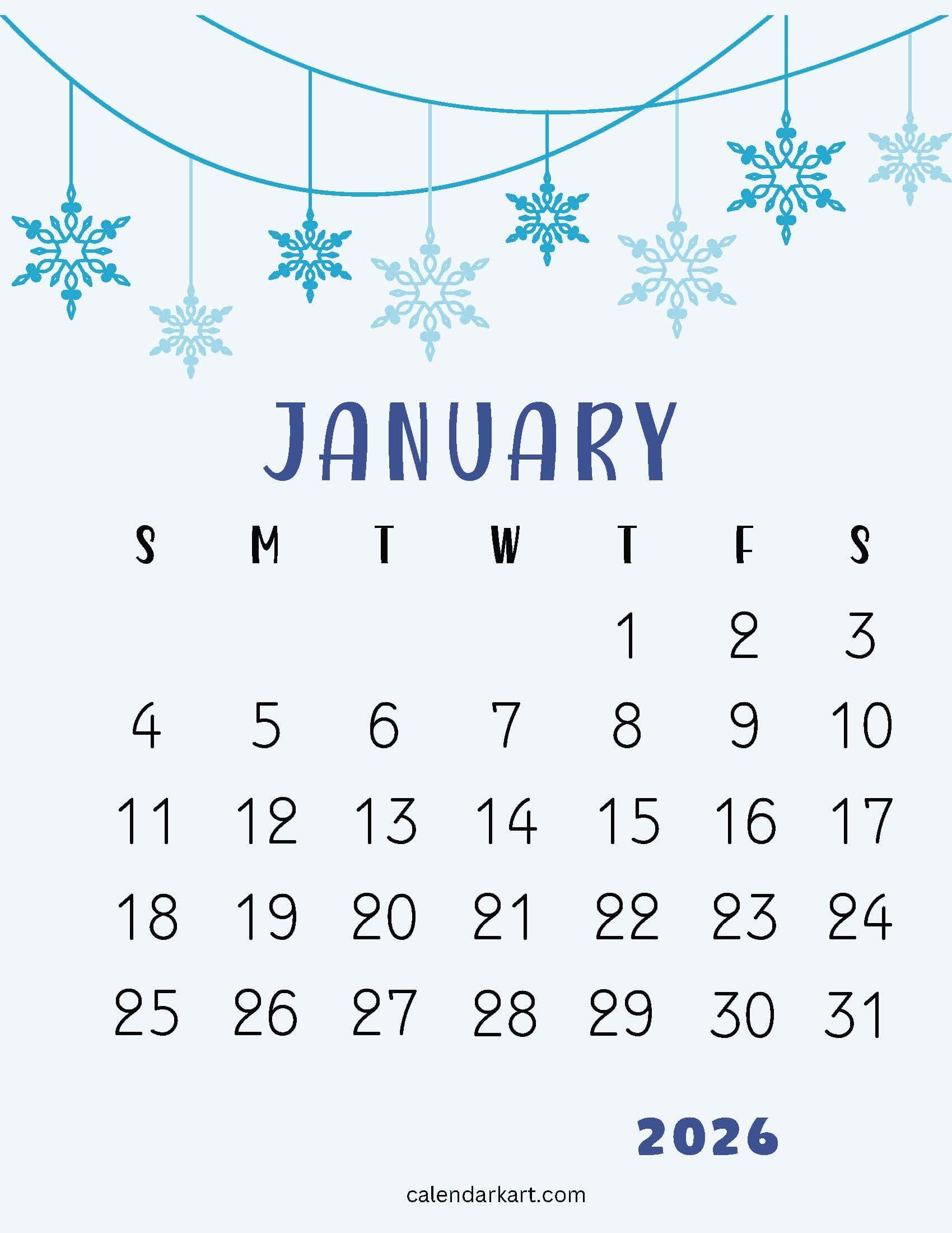 January 2026 Calendar Free Printable PDF CalendarKart January 2026 Calendar Free Printable PDF CalendarKart