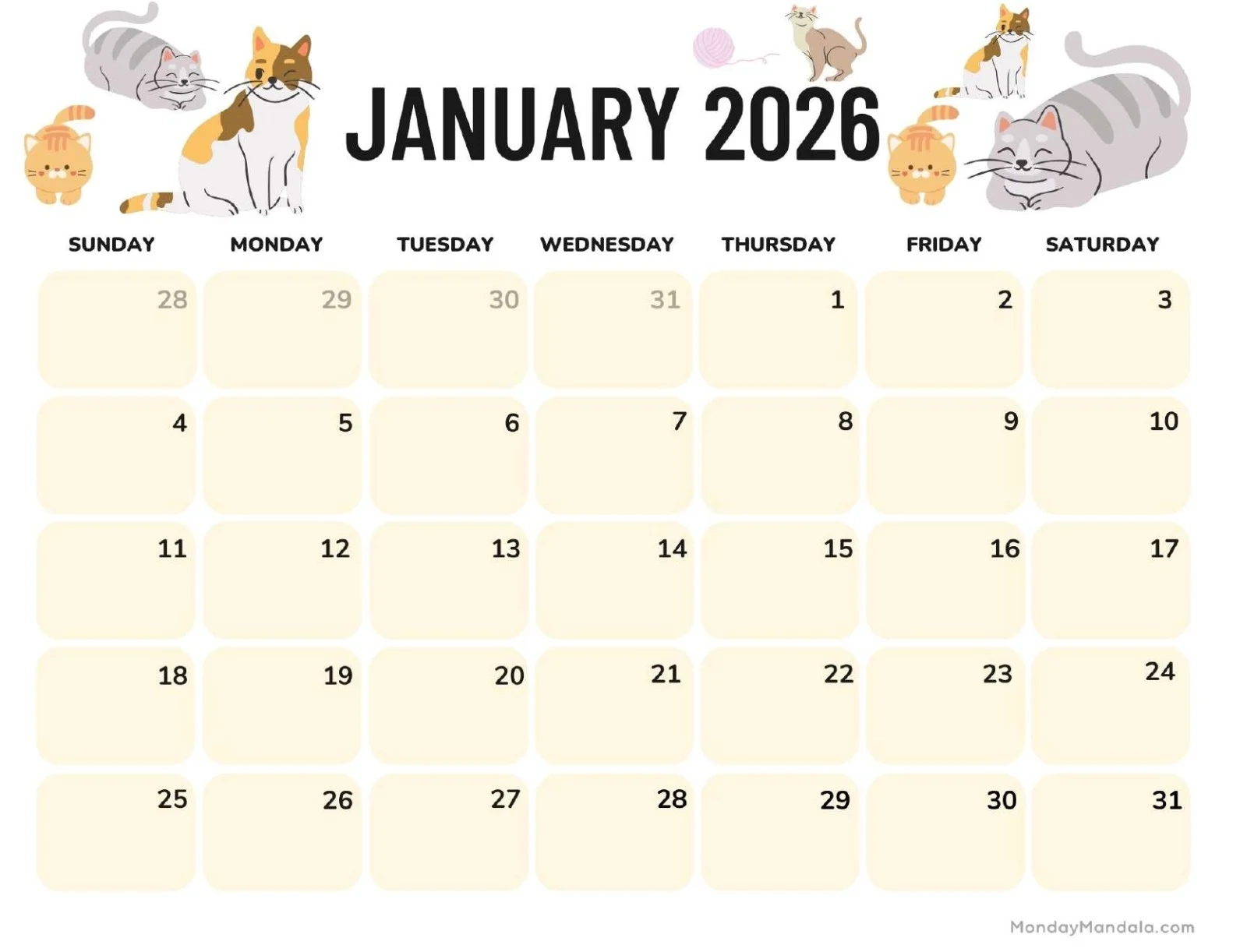 January 2026 Calendars Free PDF Printables 