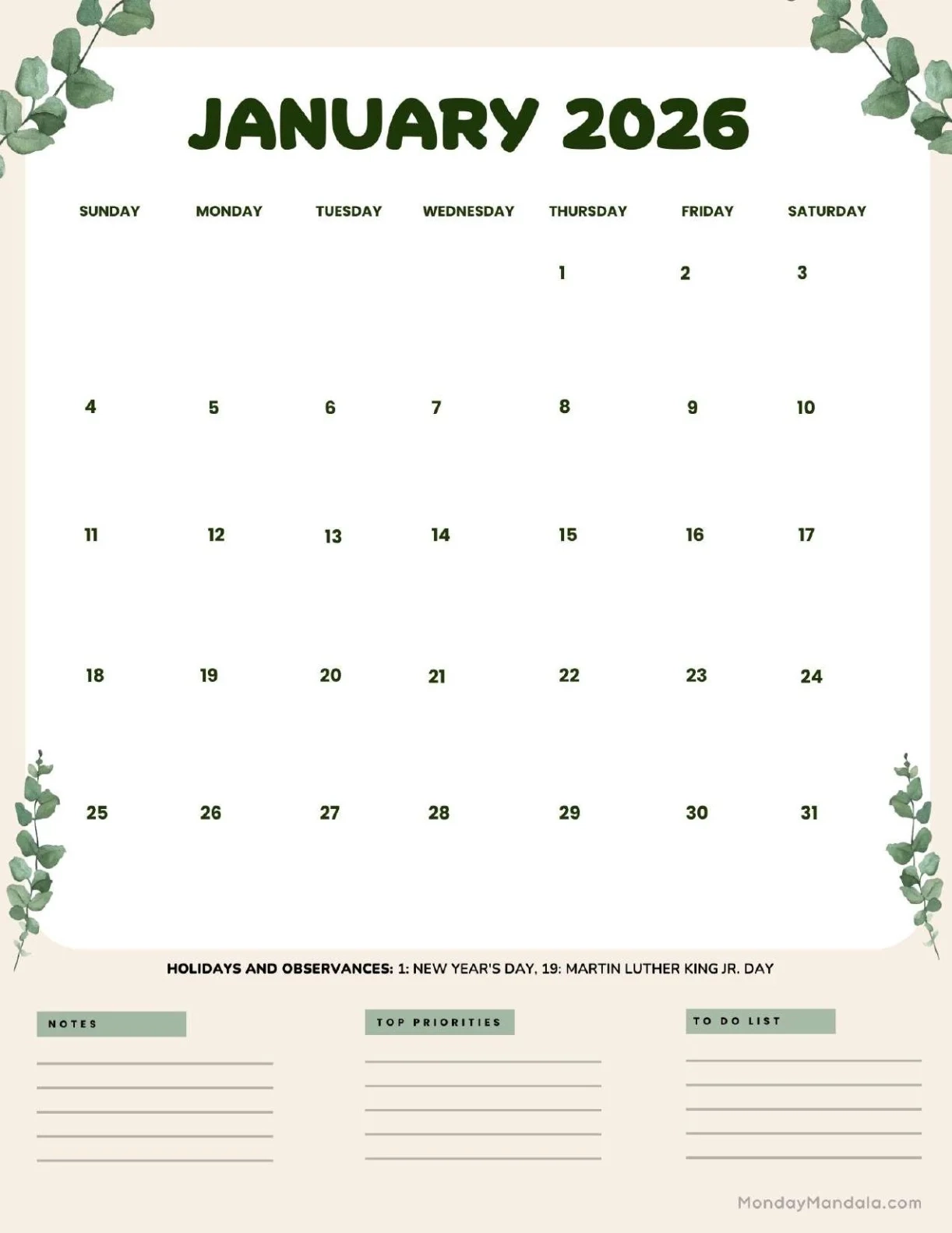 January 2026 Calendars Free PDF Printables January 2026 Calendars Free PDF Printables