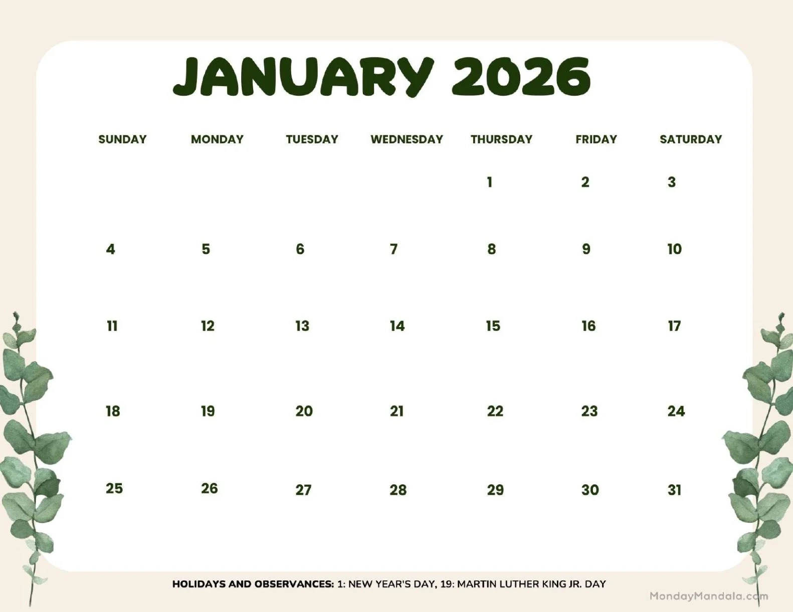 January 2026 Calendars Free PDF Printables 