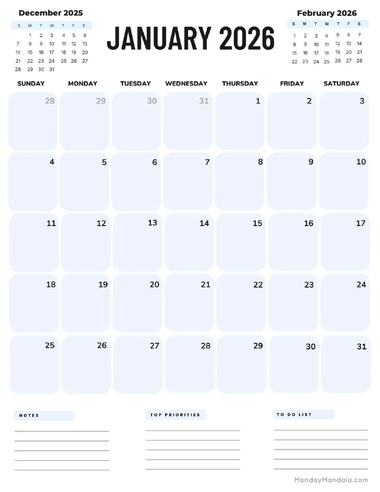 January 2026 Calendars Free PDF Printables 