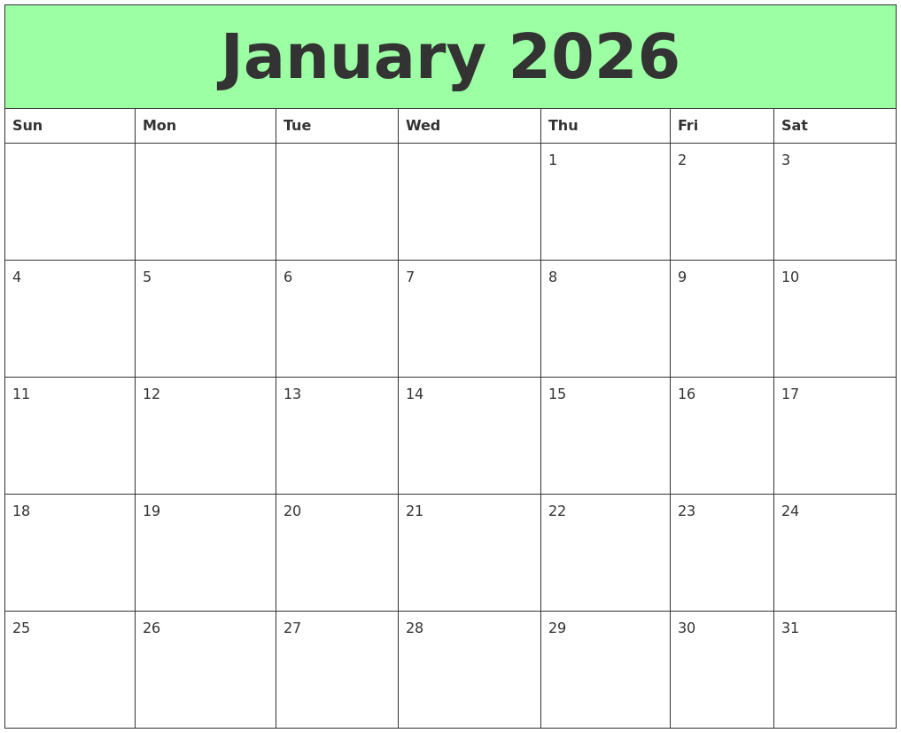 January 2026 Printable Calendars January 2026 Printable Calendars