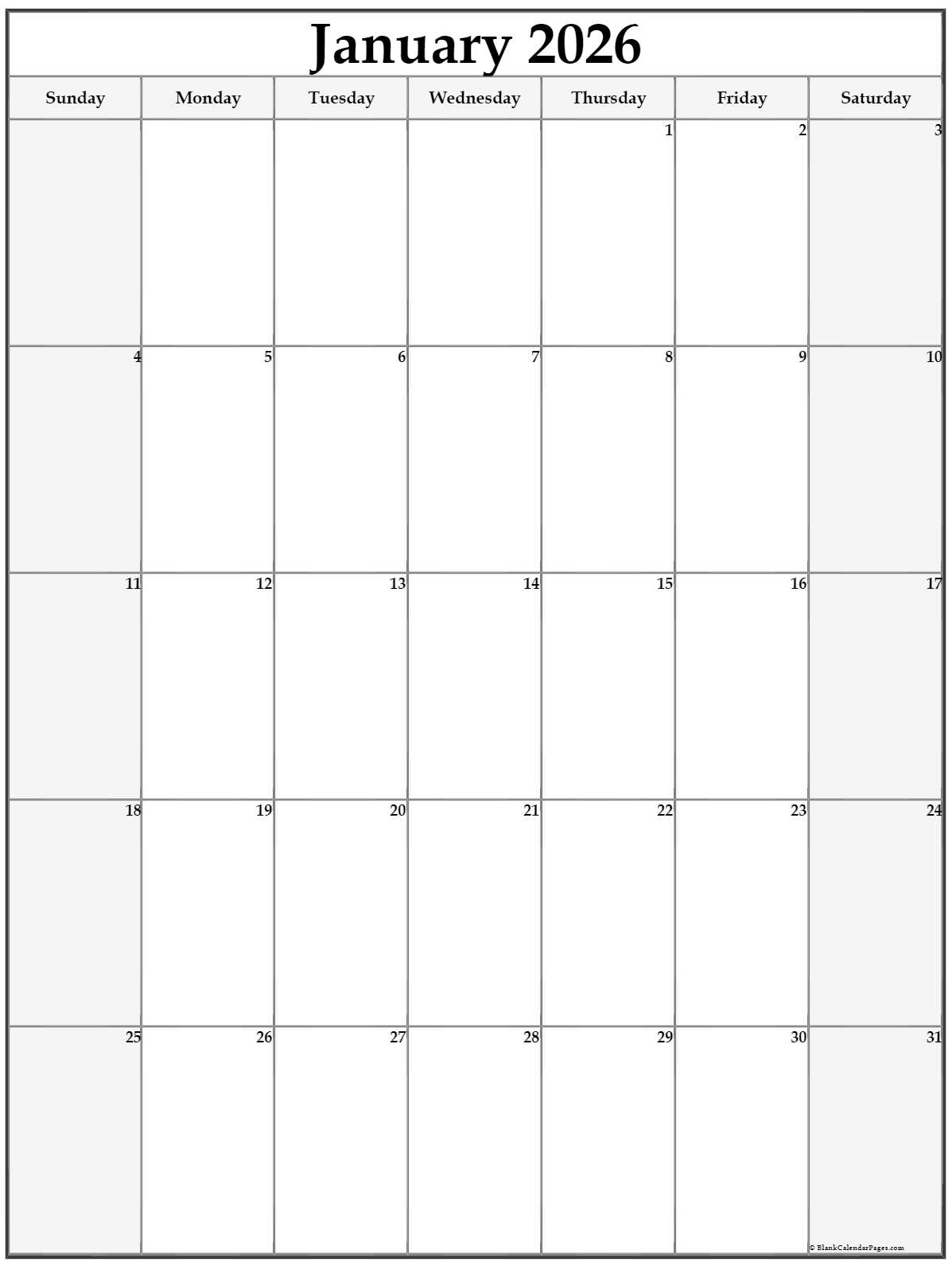 Blank Calendar Pages January 2026 Blank Calendar Pages January 2026