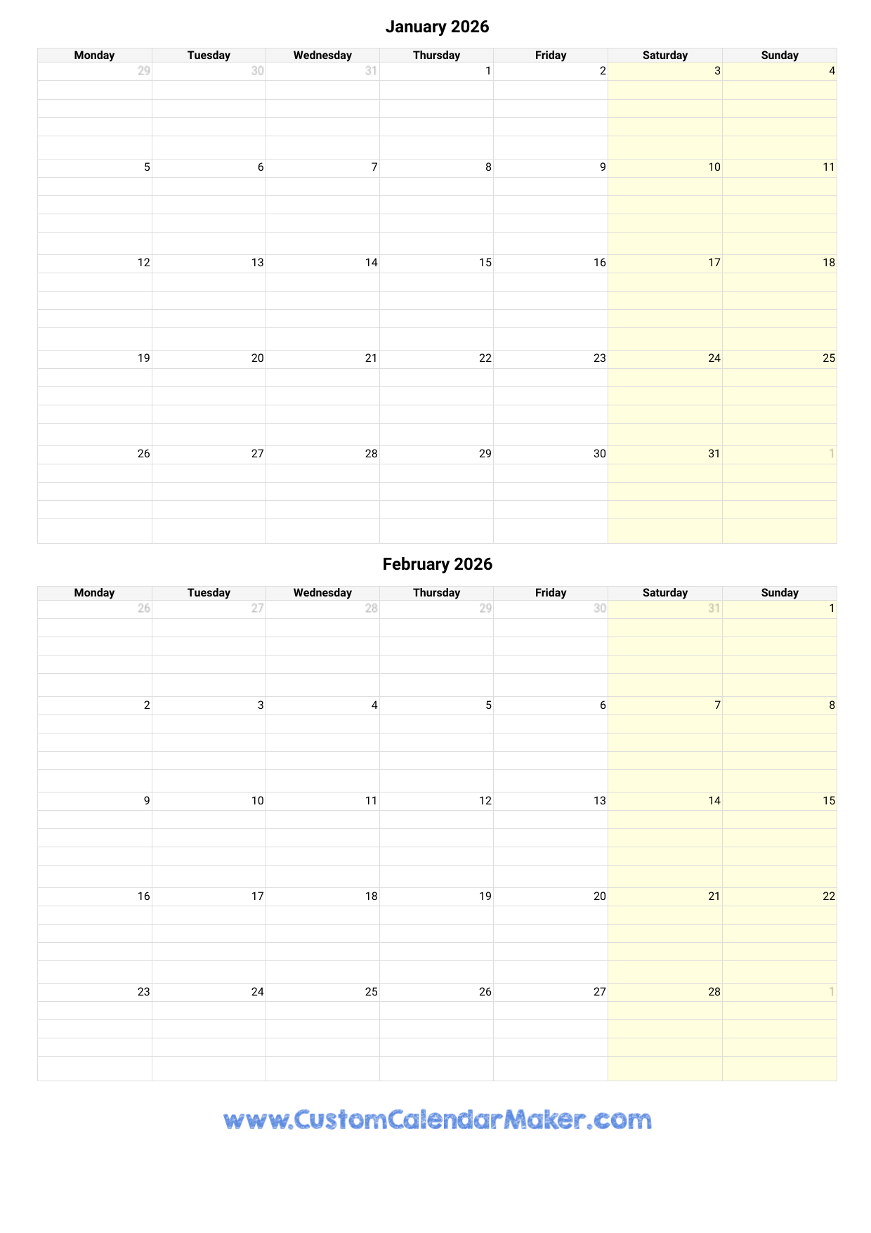January And February 2026 Calendar Custom Calendar Maker January And February 2026 Calendar Custom Calendar Maker