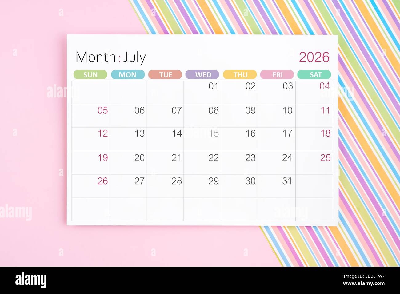 July 2026 Calendar Page On Pink And Rainbow Color Background Stock Photo Alamy July 2026 Calendar Page On Pink And Rainbow Color Background Stock Photo Alamy