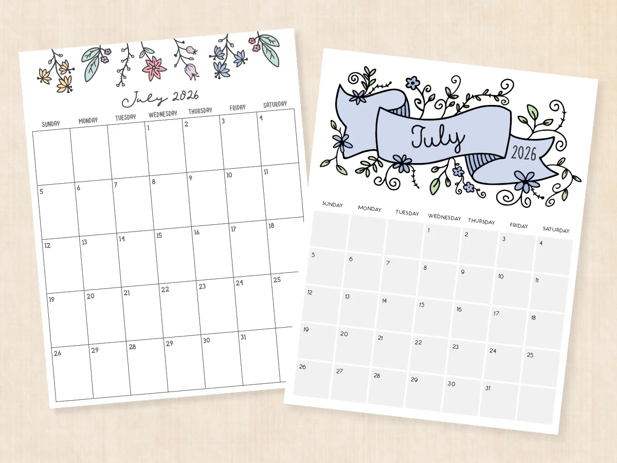 July 2026 Calendar Printable PDF Templates