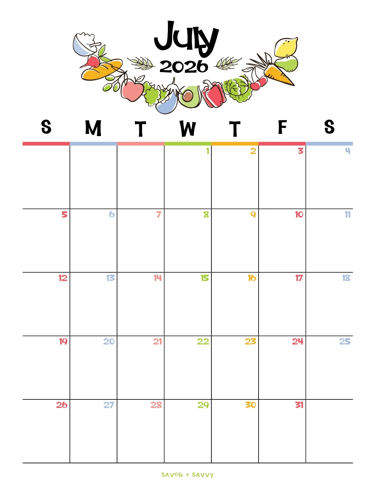 July 2026 Calendar Templates 14 Free Printables Savor Savvy July 2026 Calendar Templates 14 Free Printables Savor Savvy
