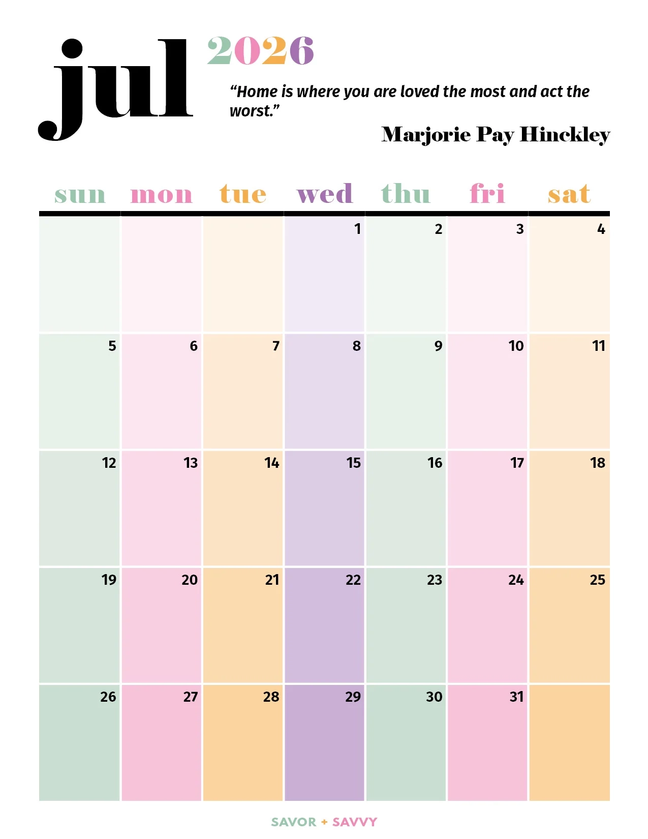 July 2026 Calendar Templates 14 Free Printables Savor Savvy July 2026 Calendar Templates 14 Free Printables Savor Savvy