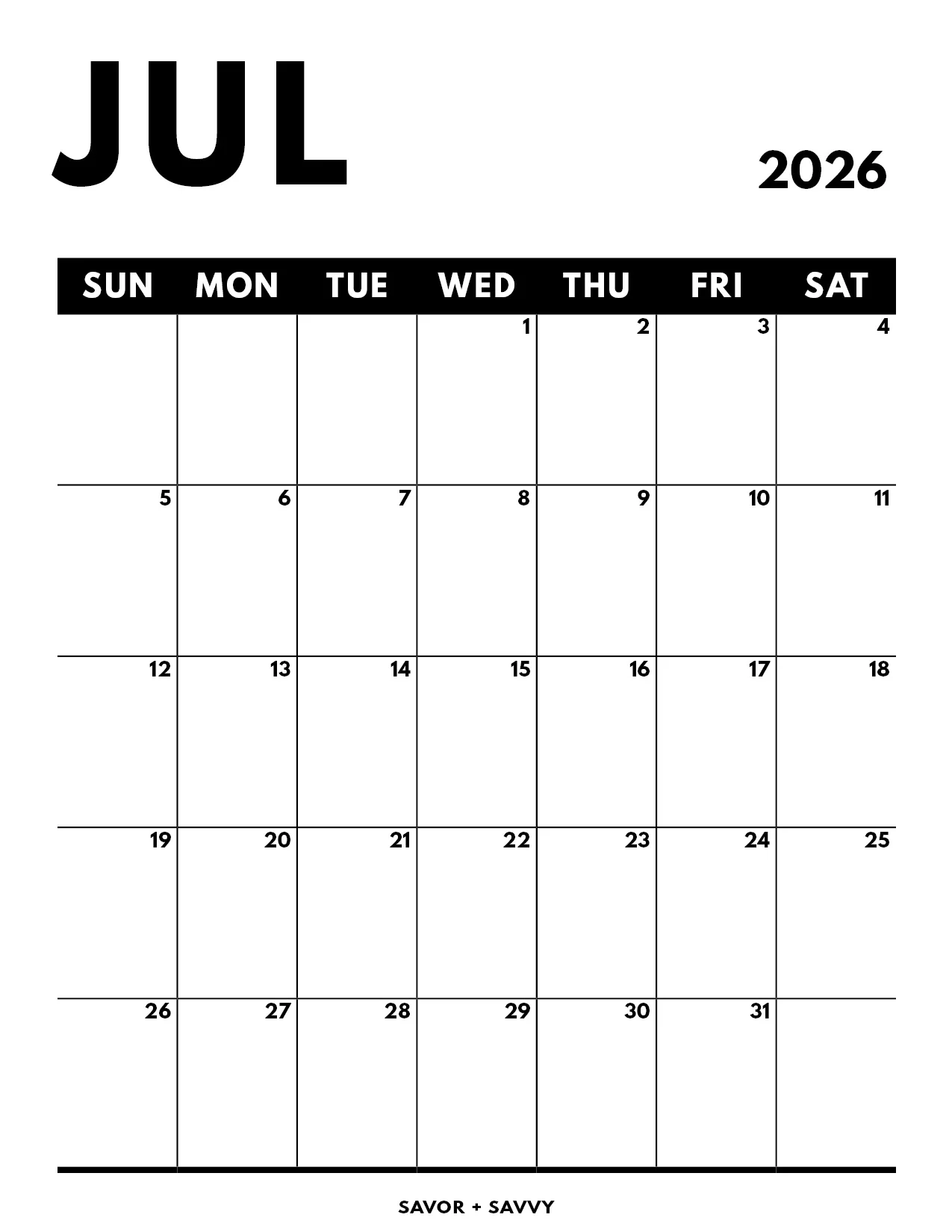 July 2026 Calendar Templates 14 Free Printables Savor Savvy July 2026 Calendar Templates 14 Free Printables Savor Savvy