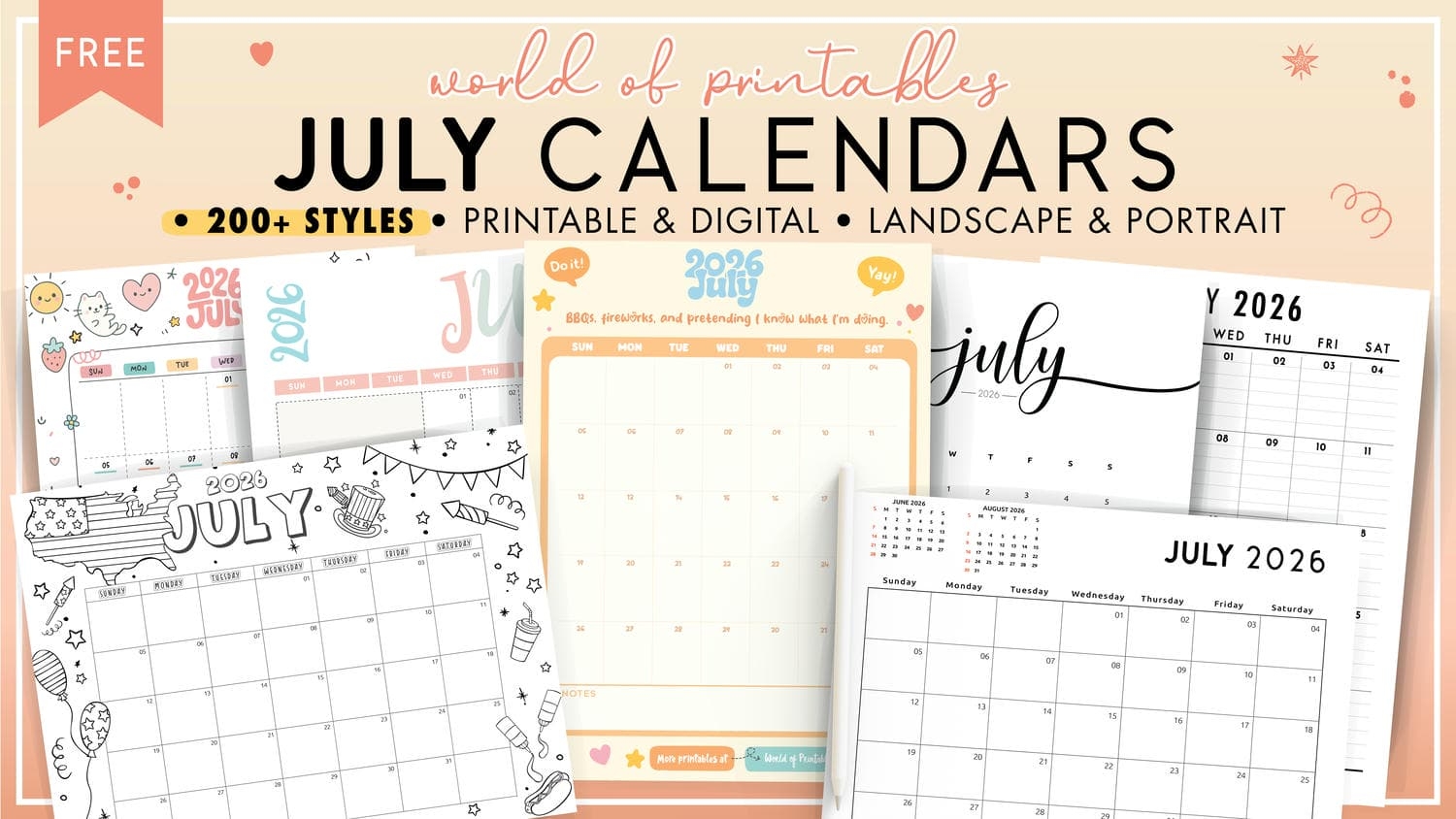 July 2026 Calendars 200 Free Printables World Of Printables July 2026 Calendars 200 Free Printables World Of Printables