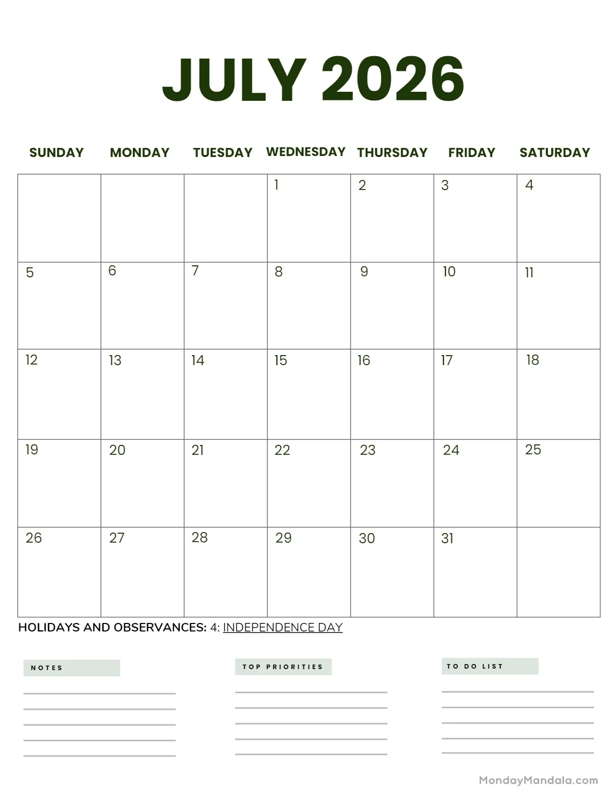 July 2026 Calendars 52 Free PDF Printables July 2026 Calendars 52 Free PDF Printables