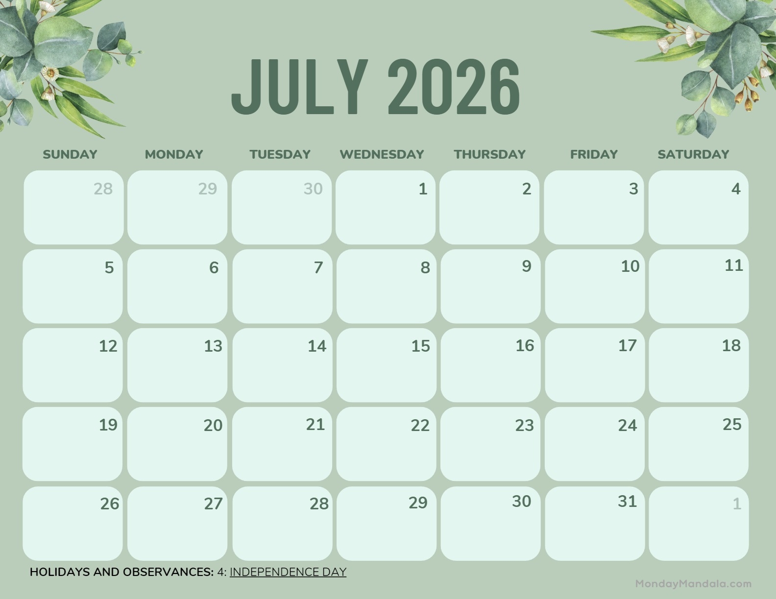 July 2026 Calendars 52 Free PDF Printables 
