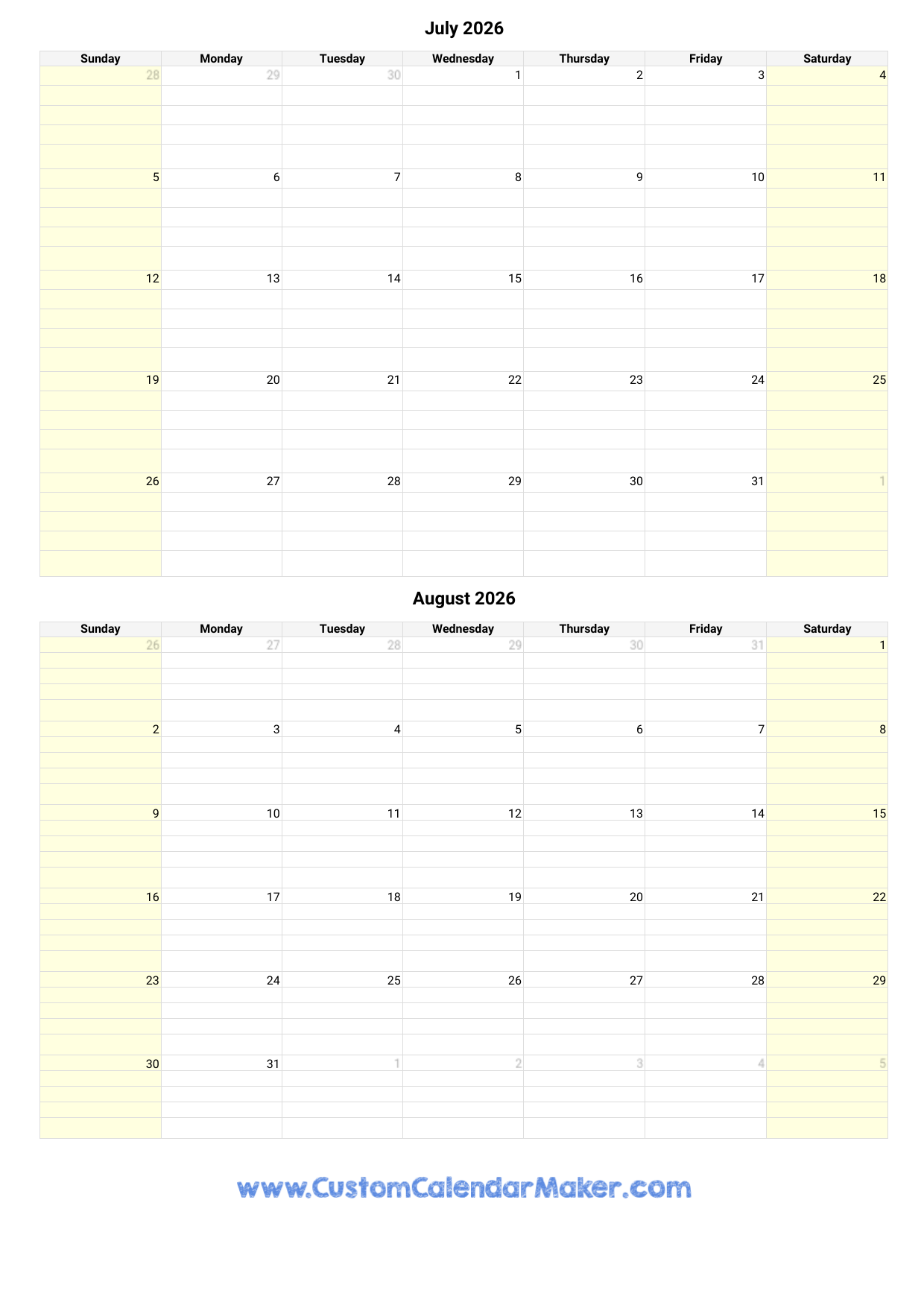 Blank Calendar August 2026 Landscape Blank Calendar August 2026 Landscape