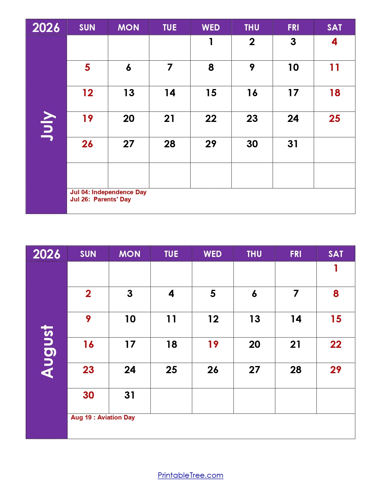 July And August 2026 Calendar Printable PDF 2 Month Calendar Template July And August 2026 Calendar Printable PDF 2 Month Calendar Template