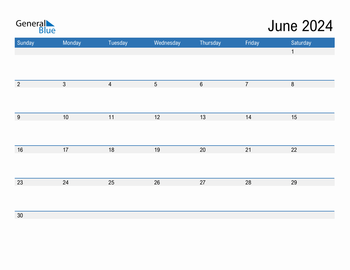 June 2024 Monthly Calendar PDF Word Excel June 2024 Monthly Calendar PDF Word Excel