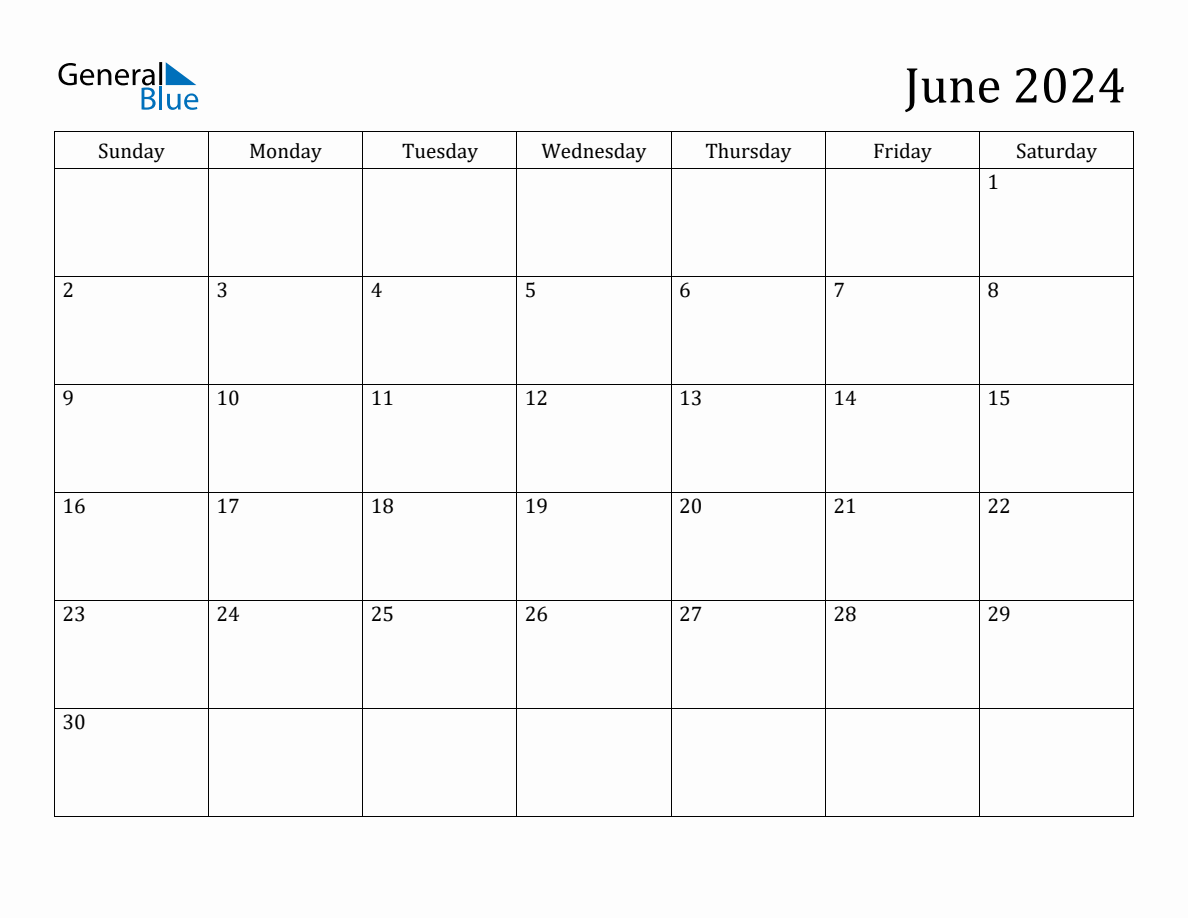 June 2024 Monthly Calendar June 2024 Monthly Calendar