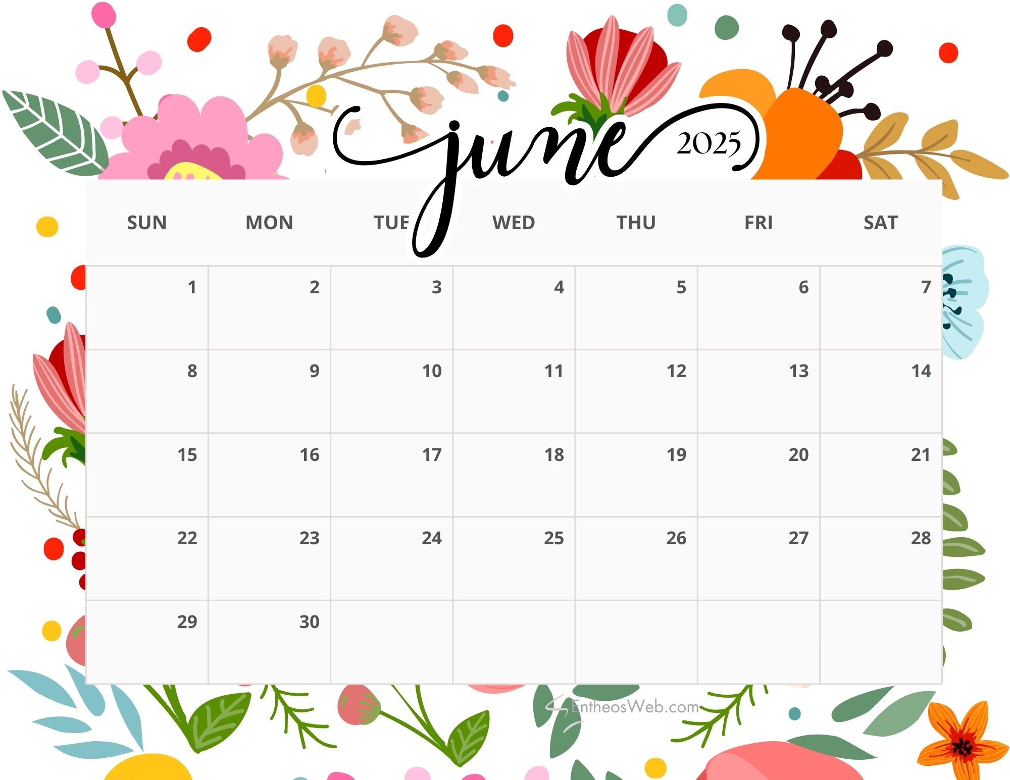 Blank Calendar For June 2026 Portrait Blank Calendar For June 2026 Portrait