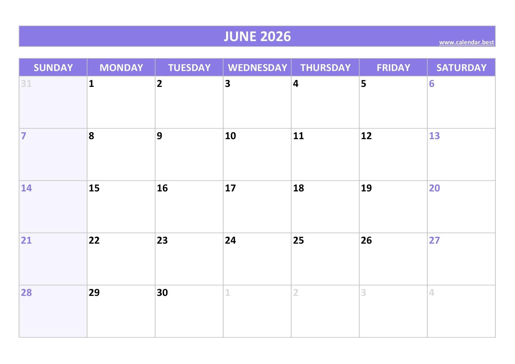 June 2026 Calendar Calendar best June 2026 Calendar Calendar best
