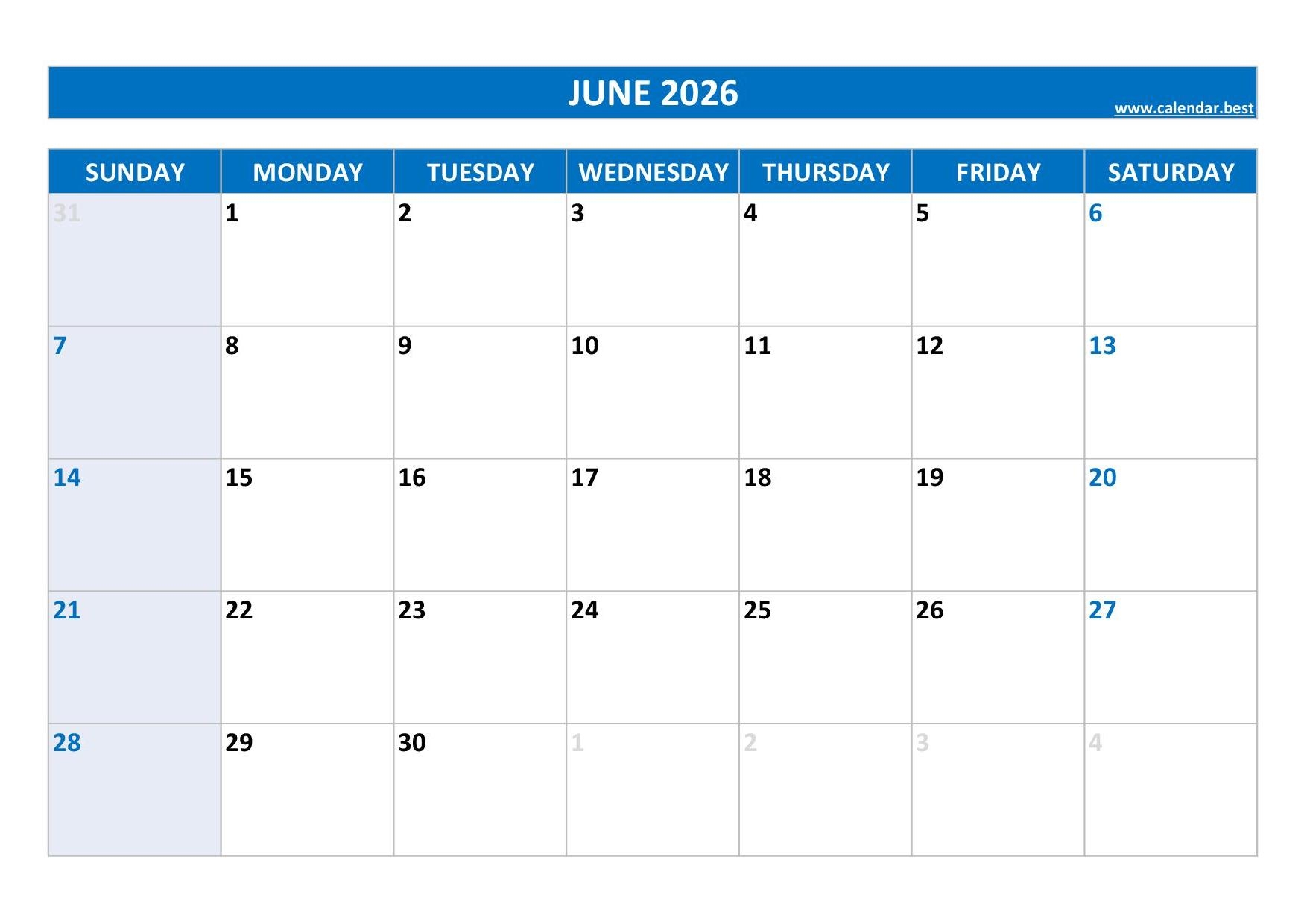 June 2026 Calendar Calendar best June 2026 Calendar Calendar best